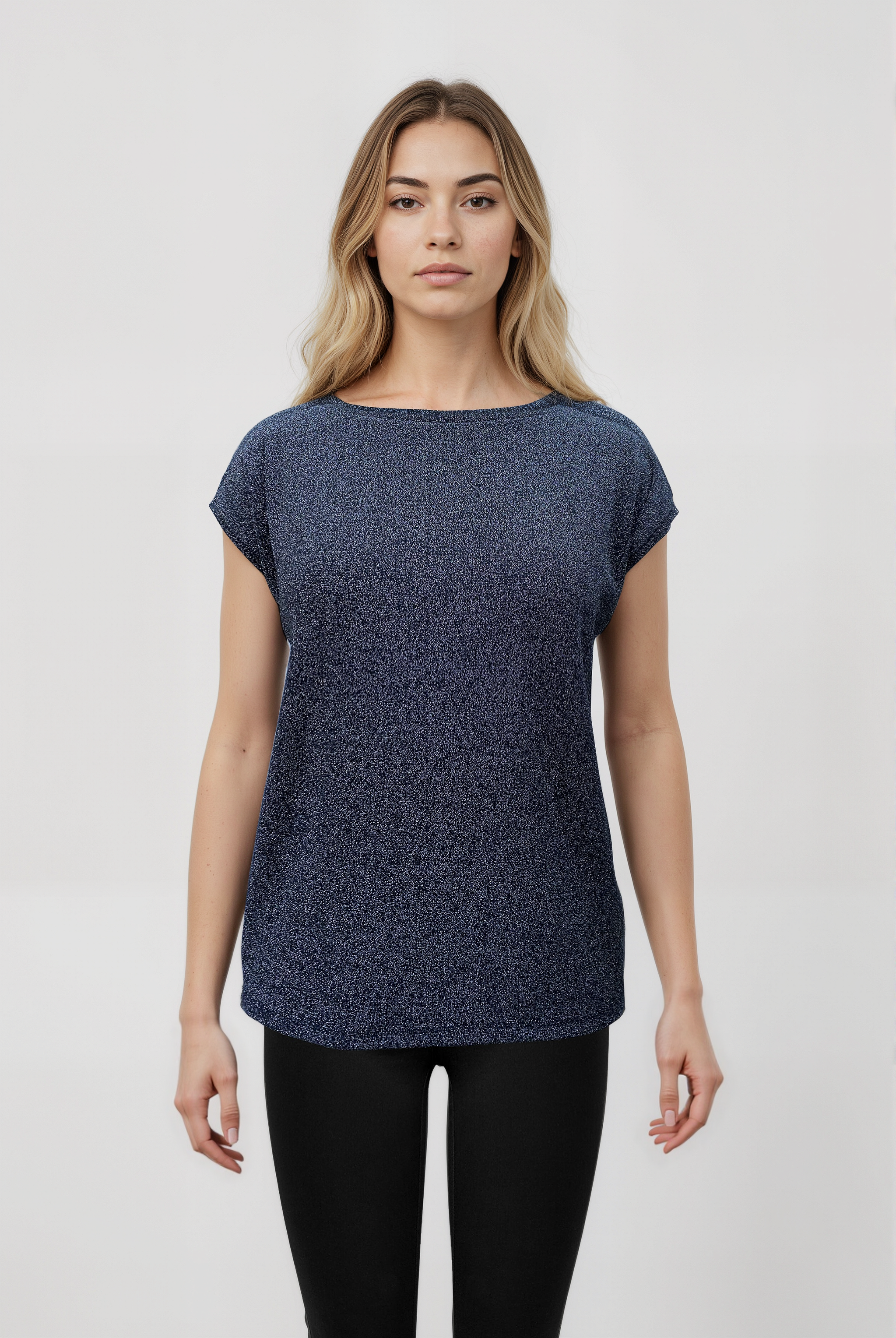Siyah Beyaz Bisiklet Yaka Simli Kısa Kollu Kadın T-Shirt SKY GLITTER S/S TOP - T-Shirt - Westmark London EU(TR) Store Organik Pamuklu Sürdürülebilir Moda