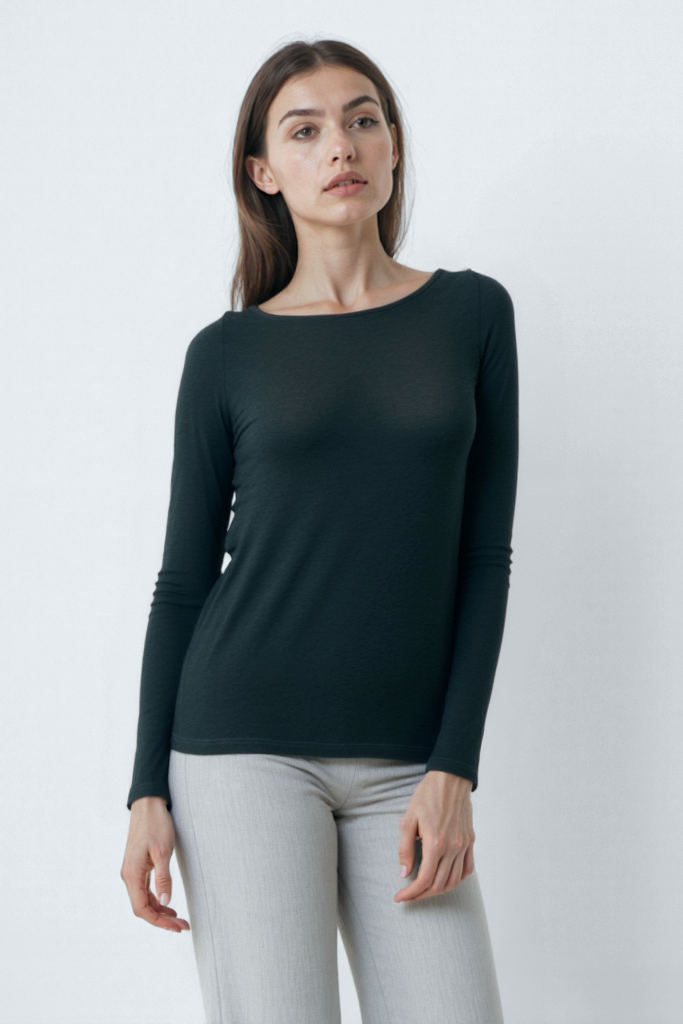 Siyah Kayık Yaka Uzun Kollu Kadın T-Shirt HEATHER TOP - T-Shirt - Westmark London EU(TR) Store Organik Pamuklu Sürdürülebilir Moda