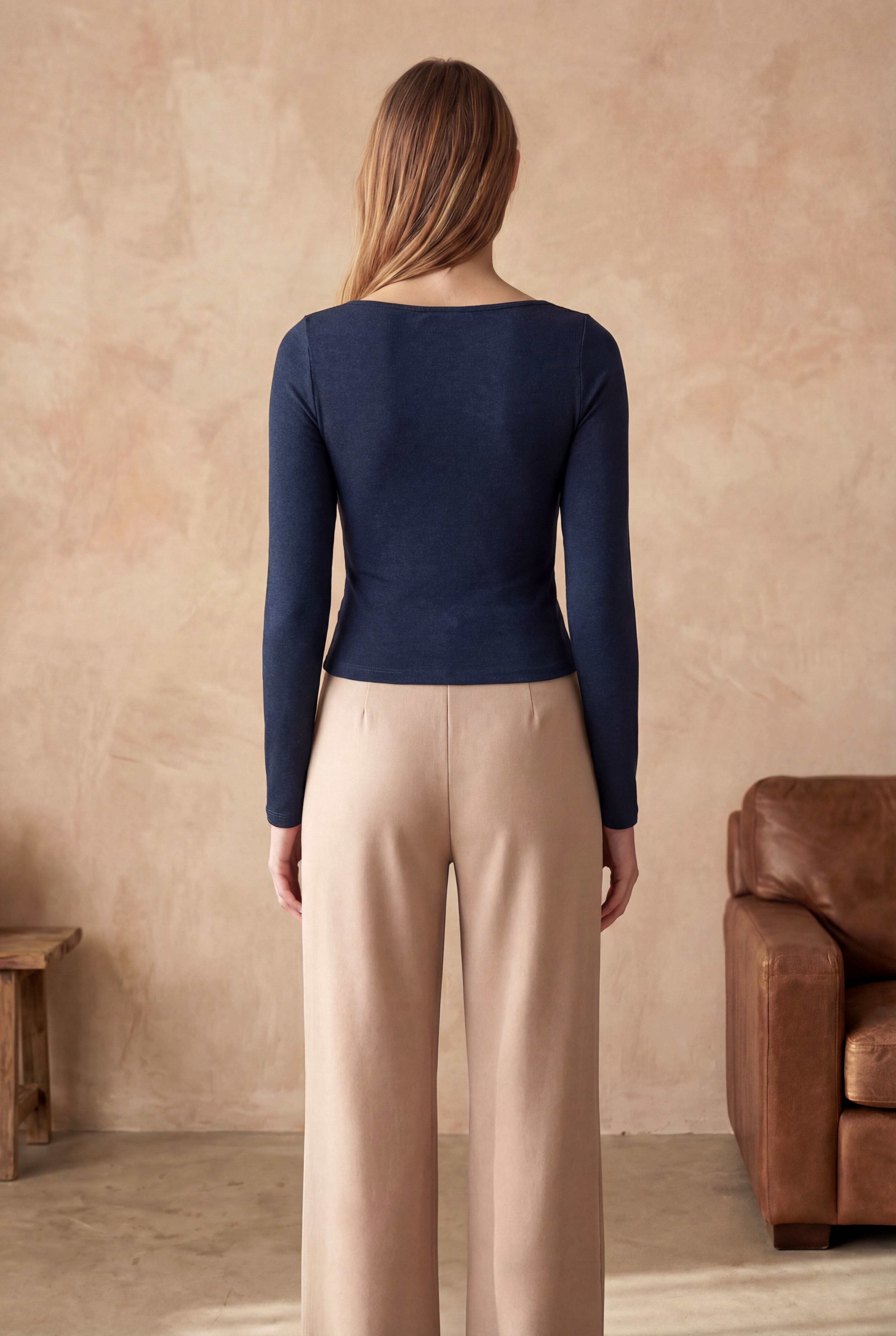 Lacivert Kare Yaka Uzun Kollu Kadın Crop Body CECILIA CROP TOP - Blouse - Westmark London EU(TR) Store Organik Pamuklu Sürdürülebilir Moda