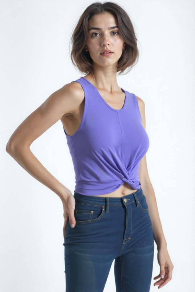 Açık Lila Bisiklet Yaka Pamuklu Kolsuz Crop Kadın T-Shirt TIANA S/L TOP