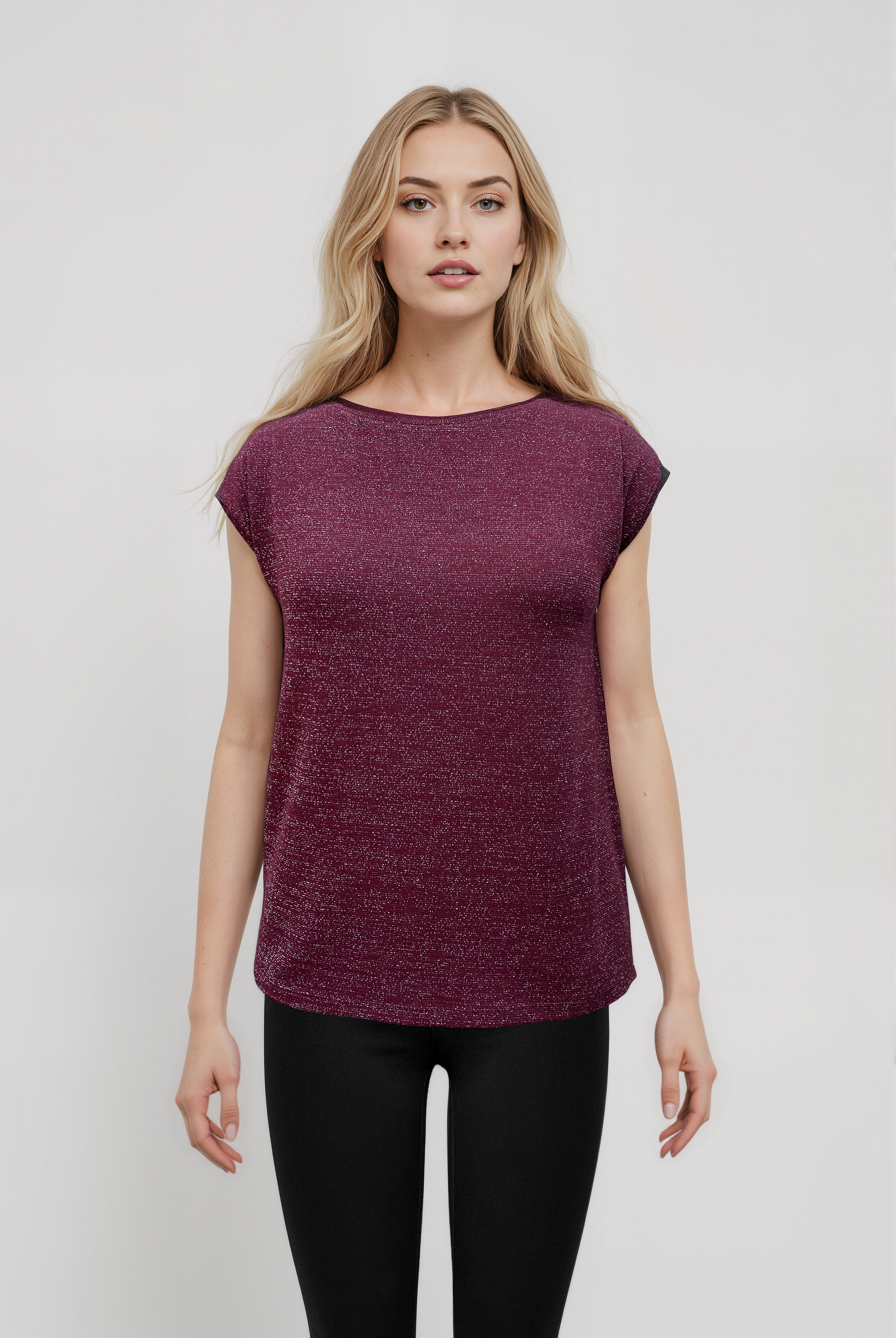 Kırmızı Bisiklet Yaka Simli Kısa Kollu Kadın T-Shirt SKY GLITTER S/S TOP - T-Shirt - Westmark London EU(TR) Store Organik Pamuklu Sürdürülebilir Moda