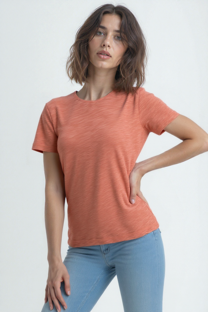 Nar Çiçeği Bisiklet Yaka Pamuklu Kısa Kollu Kadın T-Shirt BETTINA S/S TOP