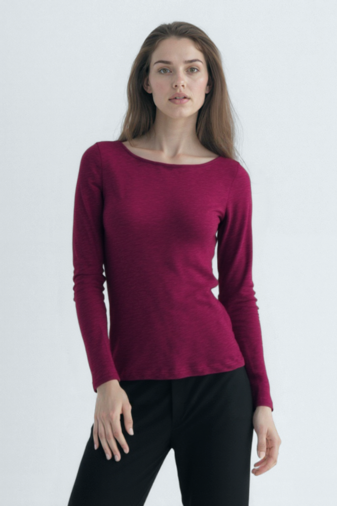 Pembe Kayık Yaka Uzun Kollu Kadın T-Shirt HEATHER TOP - Tops - Westmark London EU(TR) Store Organik Pamuklu Sürdürülebilir Moda
