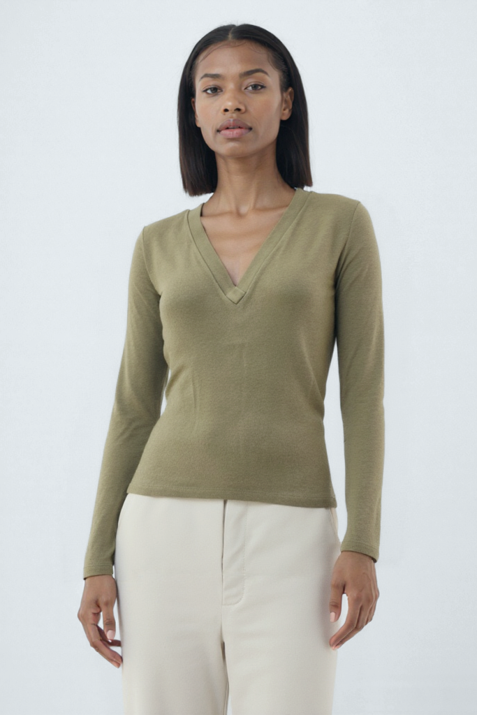 Bej V Yaka Uzun Kollu Kadın Bluz VIOLA TOP - Blouse - Westmark London EU(TR) Store Organik Pamuklu Sürdürülebilir Moda