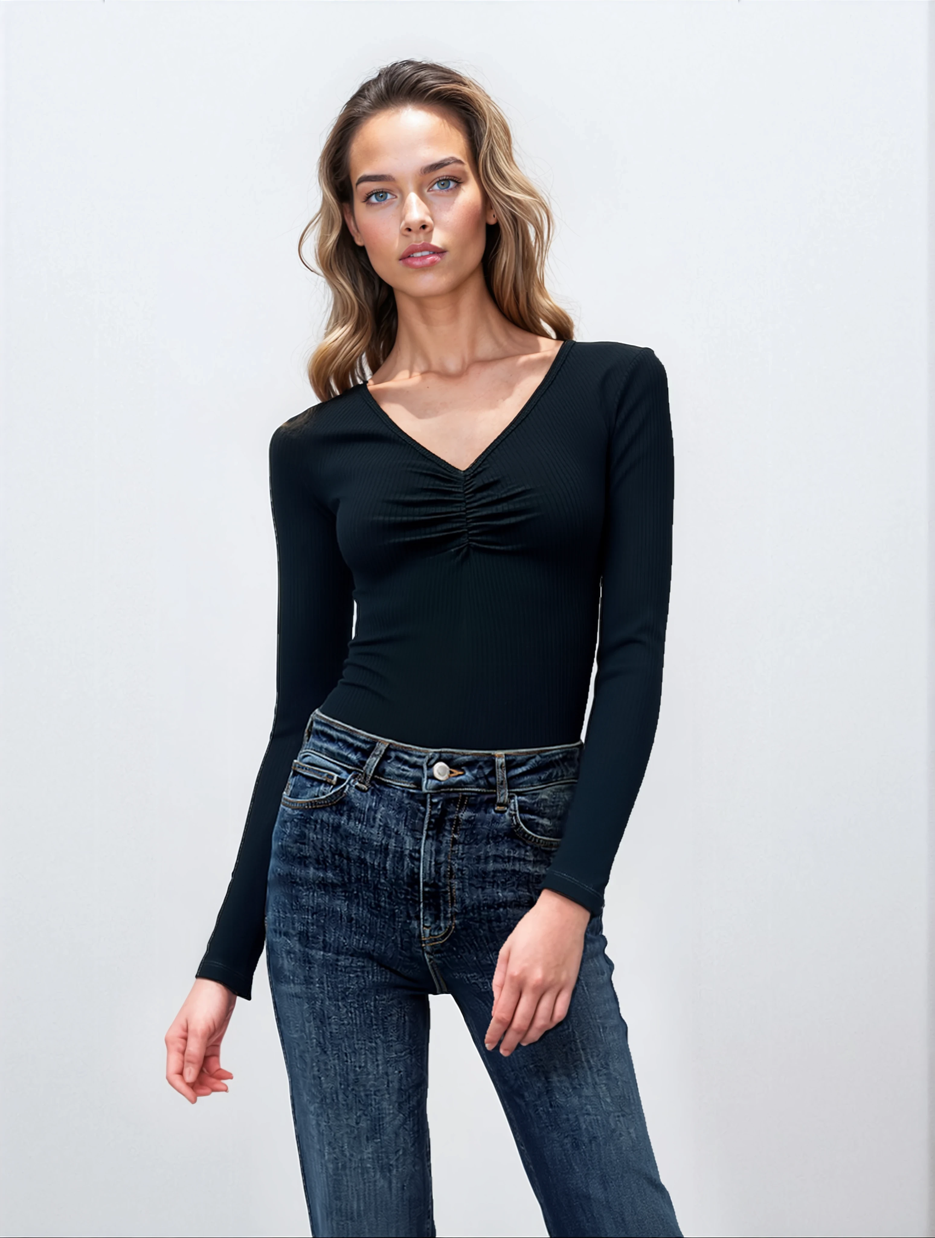 Siyah V Yaka Uzun Kollu Kadın Bluz OTTILIE TOP - Blouse - Westmark London EU(TR) Store Organik Pamuklu Sürdürülebilir Moda