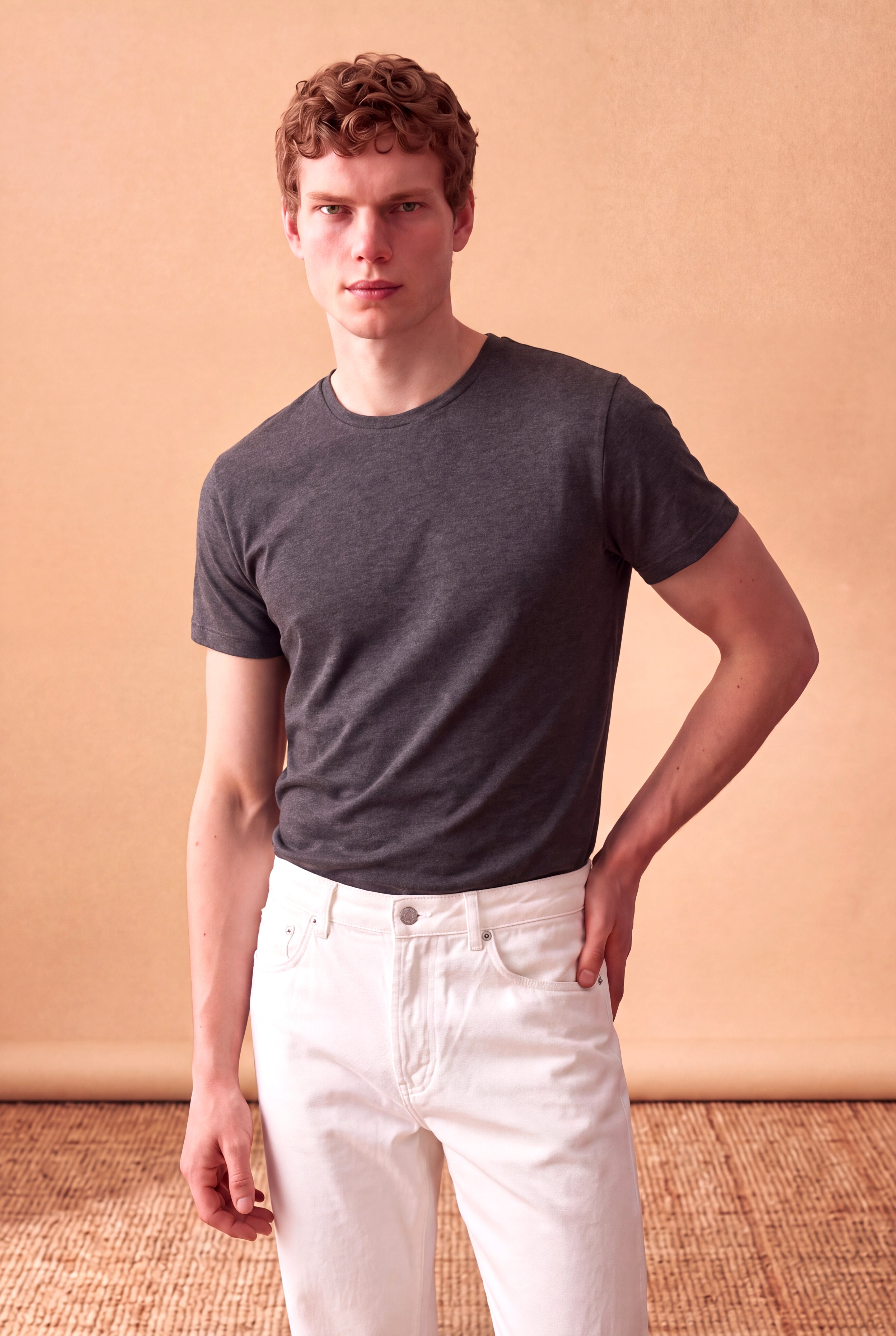 Erkek Viskon Karışımlı Antrasit Kısa Kollu Bisiklet Yaka Basic T-Shirt OLAV