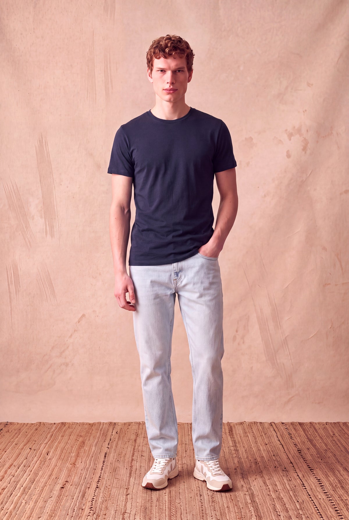 Erkek %100 Pamuk Gece Mavisi Kısa Kollu Bisiklet Yaka Basic T-Shirt OLAV