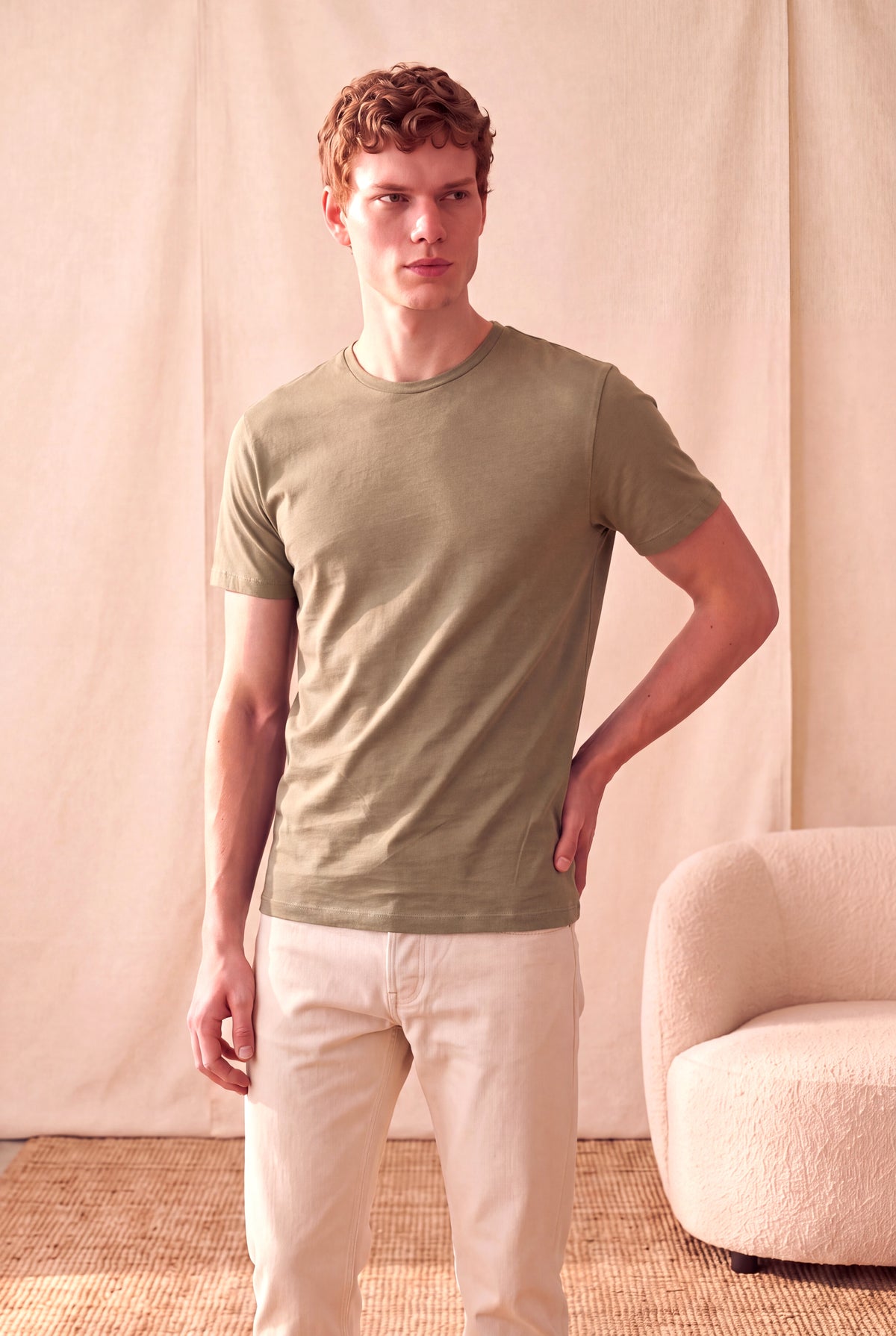 Erkek %100 Pamuk Deniz Yeşili Kısa Kollu Bisiklet Yaka Basic T-Shirt OLAV