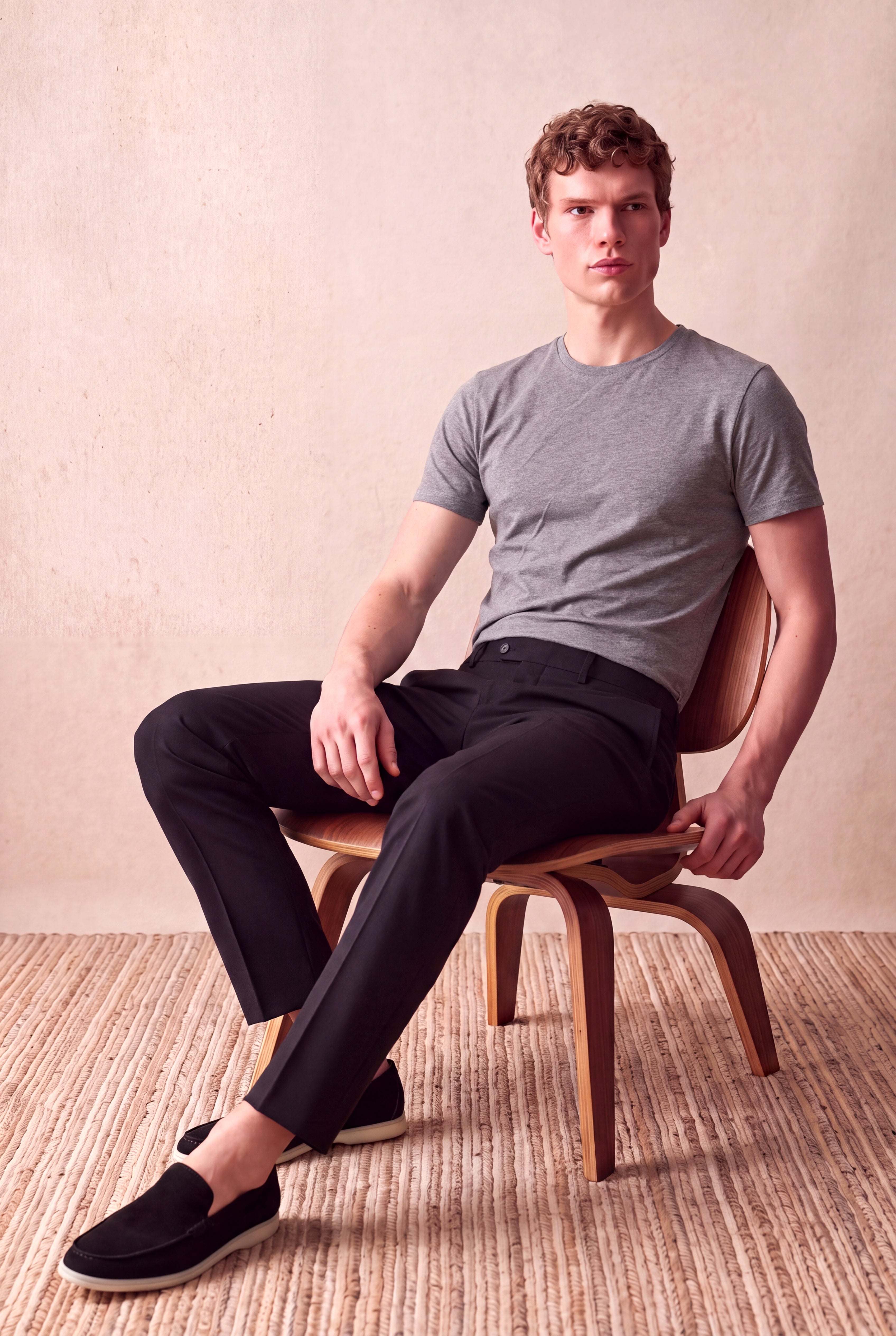 Erkek Pamuk/Modal Gri Kısa Kollu Bisiklet Yaka Basic T-Shirt OLAV