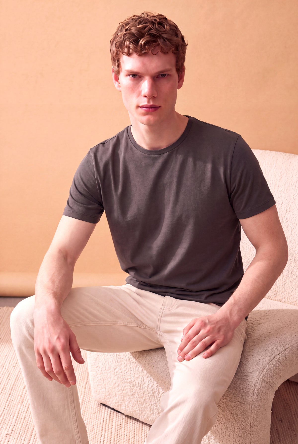 Erkek %100 Pamuk Kahverengi Kısa Kollu Bisiklet Yaka Basic T-Shirt OLAV