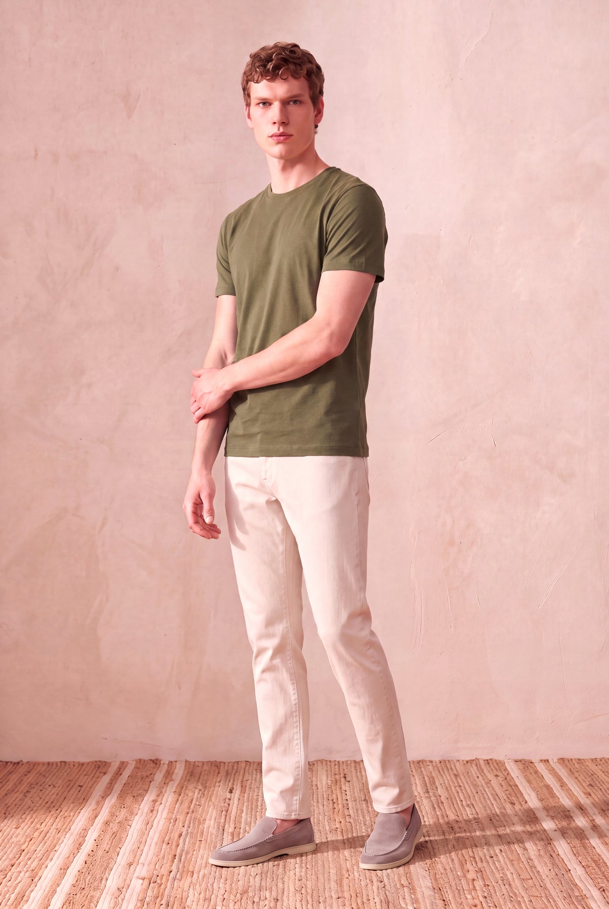 Erkek %100 Pamuk Yeşil Kısa Kollu Bisiklet Yaka Basic T-Shirt OLAV