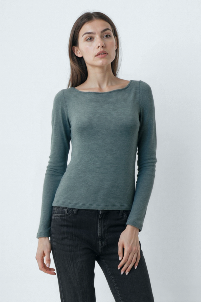 Gri Melanj Kayık Yaka Uzun Kollu Kadın T-Shirt HEATHER TOP - Tops - Westmark London EU(TR) Store Organik Pamuklu Sürdürülebilir Moda