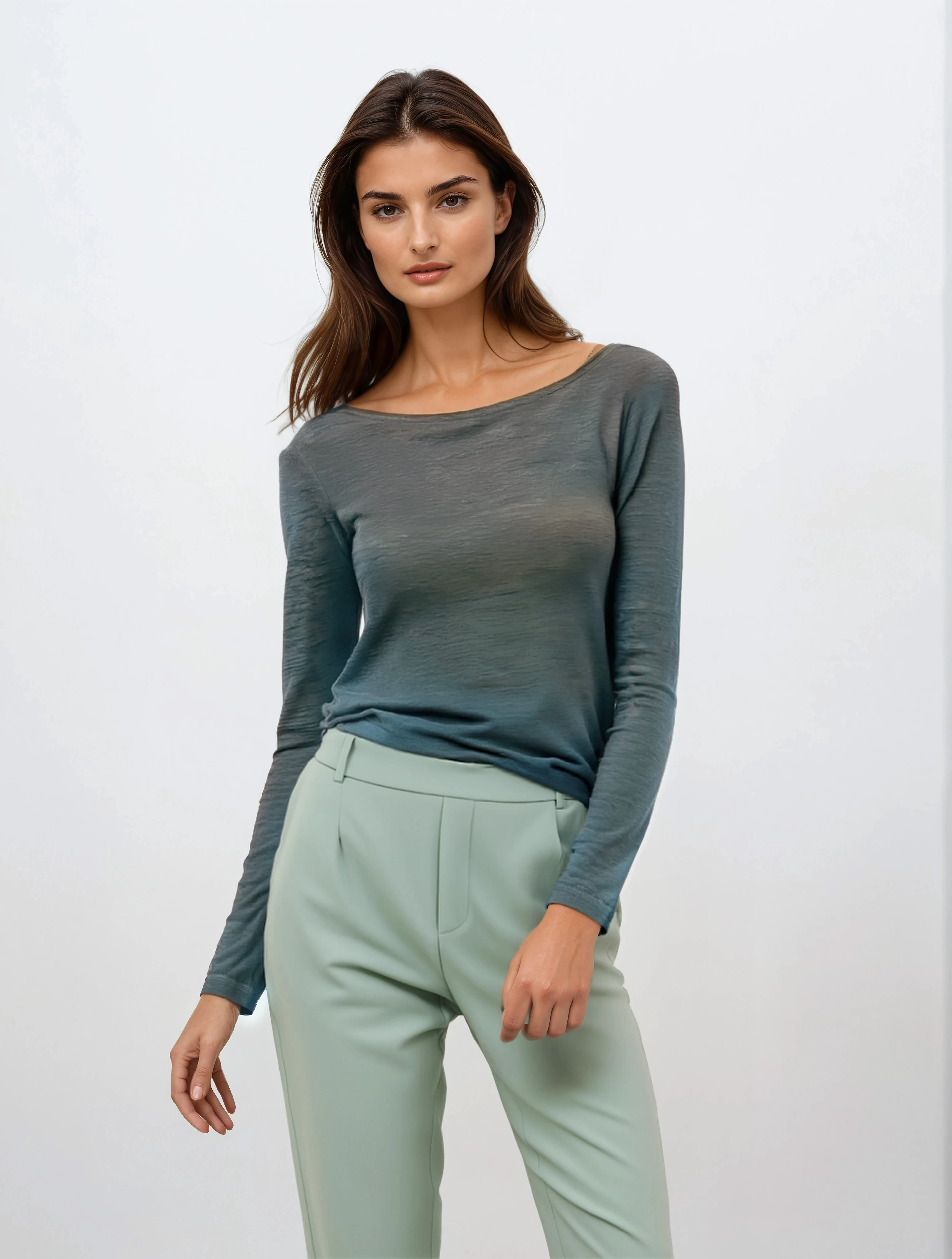 Koyu Gri Kayık Yaka Uzun Kollu Kadın T-Shirt HEATHER TOP - T-Shirt - Westmark London EU(TR) Store Organik Pamuklu Sürdürülebilir Moda