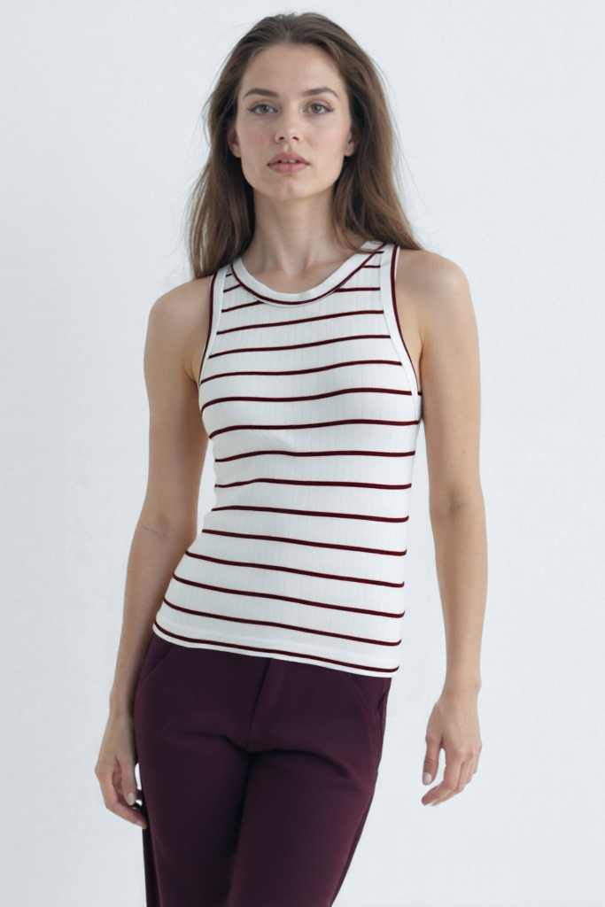 Kırmızı Beyaz Çizgili Bisiklet Yaka Kolsuz Kadın T-Shirt POPPY TOP - Tops - Westmark London EU(TR) Store Organik Pamuklu Sürdürülebilir Moda