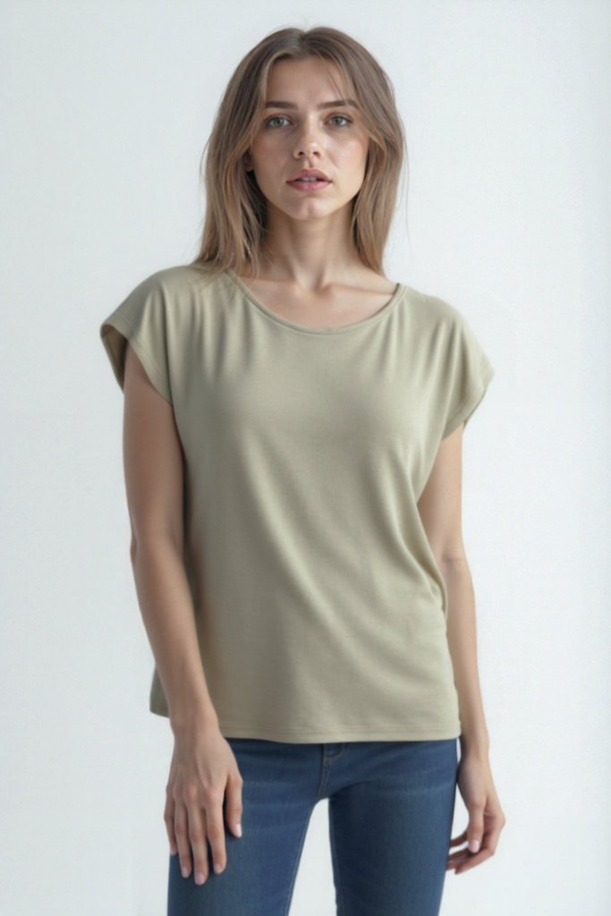 Açık Gri Bisiklet Yaka Pamuklu Kadın Kısa Kollu T-Shirt BETTY O-NECK TOP