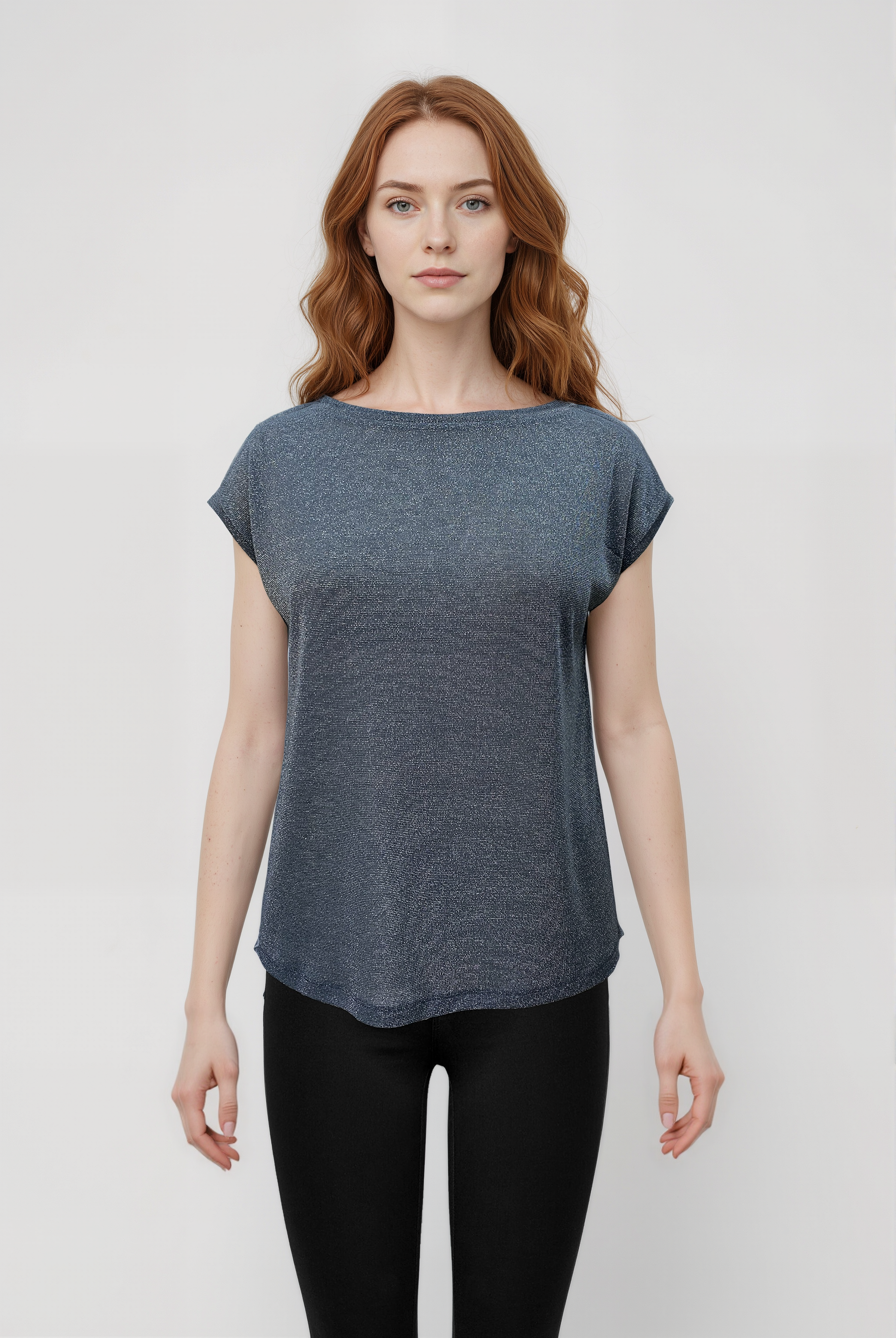 Koyu Gri Bisiklet Yaka Simli Kısa Kollu Kadın T-Shirt SKY GLITTER S/S TOP - T-Shirt - Westmark London EU(TR) Store Organik Pamuklu Sürdürülebilir Moda