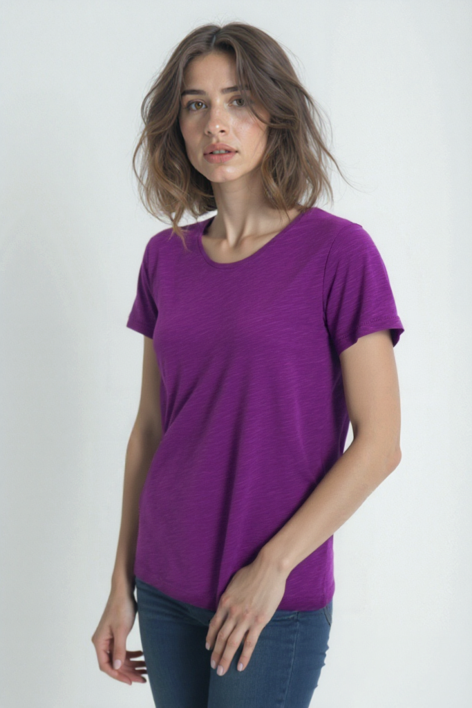 Mor Bisiklet Yaka Pamuklu Kısa Kollu Kadın T-Shirt BETTINA S/S TOP