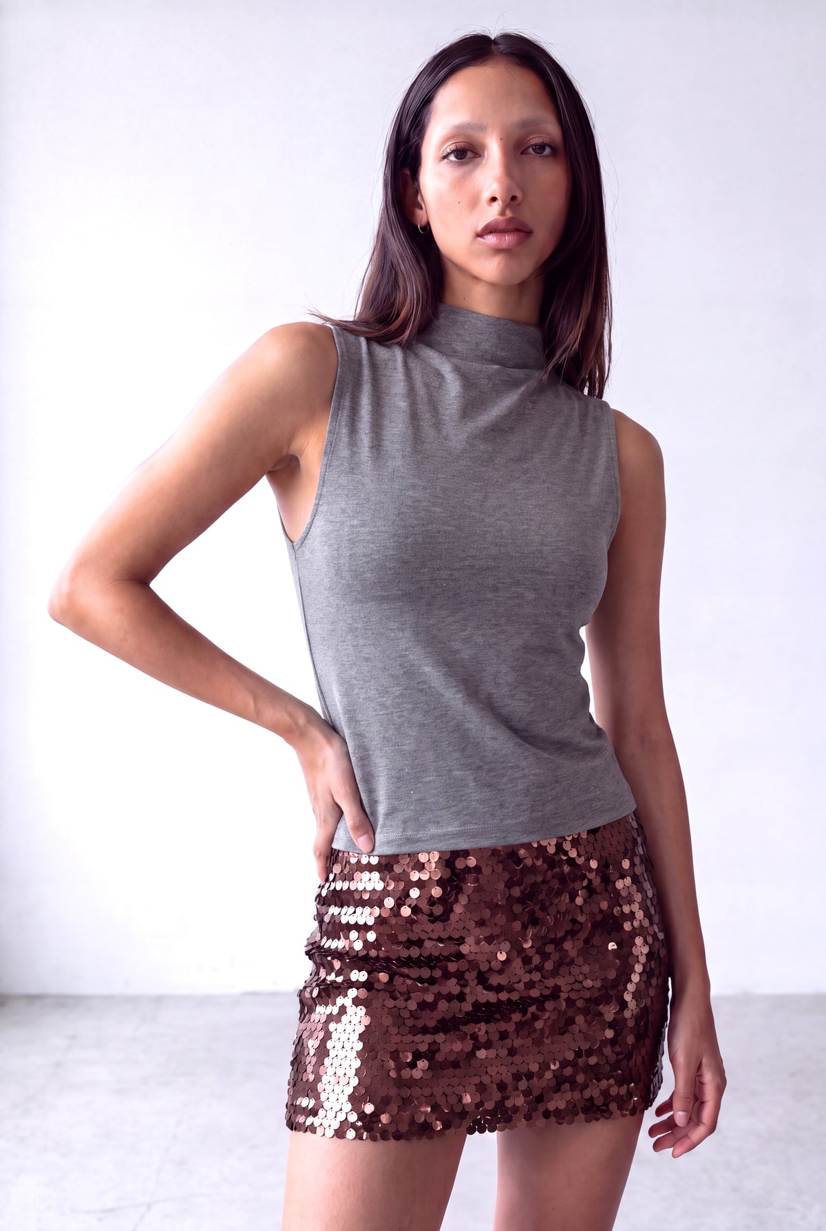Gri Melanj Kadın Gri Melanj Pamuklu Yarım Balıkçı Yaka Kolsuz Bluz SKYE - Top - Westmark London EU(TR) Store Organik Pamuklu Sürdürülebilir Moda