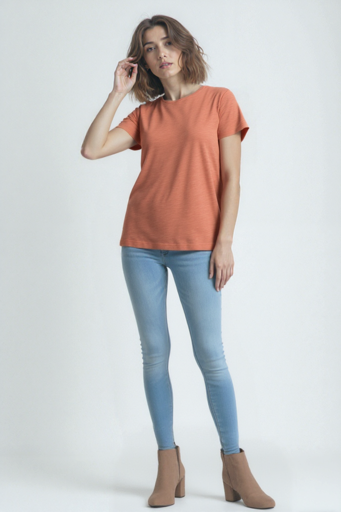 Nar Çiçeği Bisiklet Yaka Pamuklu Kısa Kollu Kadın T-Shirt BETTINA S/S TOP