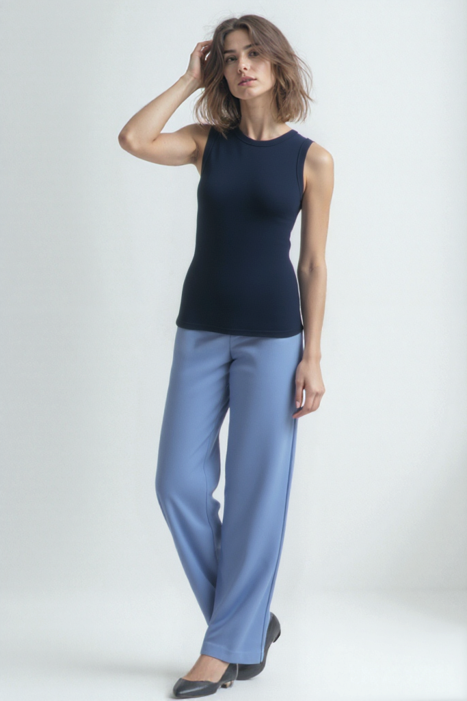 Siyah Bisiklet Yaka Modal Kolsuz Kadın T-Shirt SHARON S/L RIB TOP