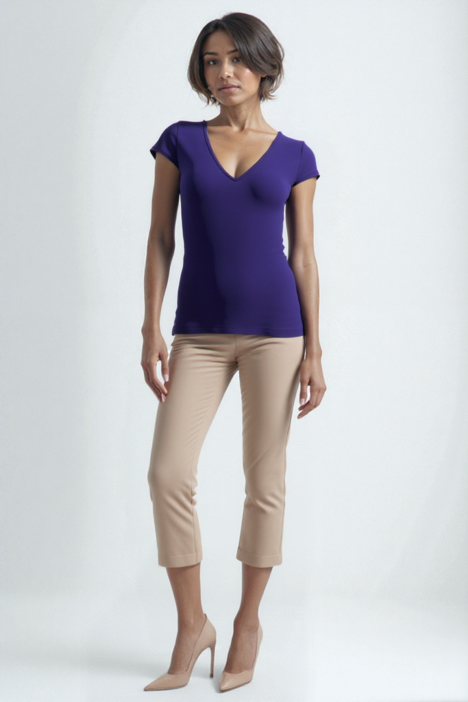Mor V Yaka Kısa Kollu Kadın T-Shirt VALLI V-NECK S/S TOP
