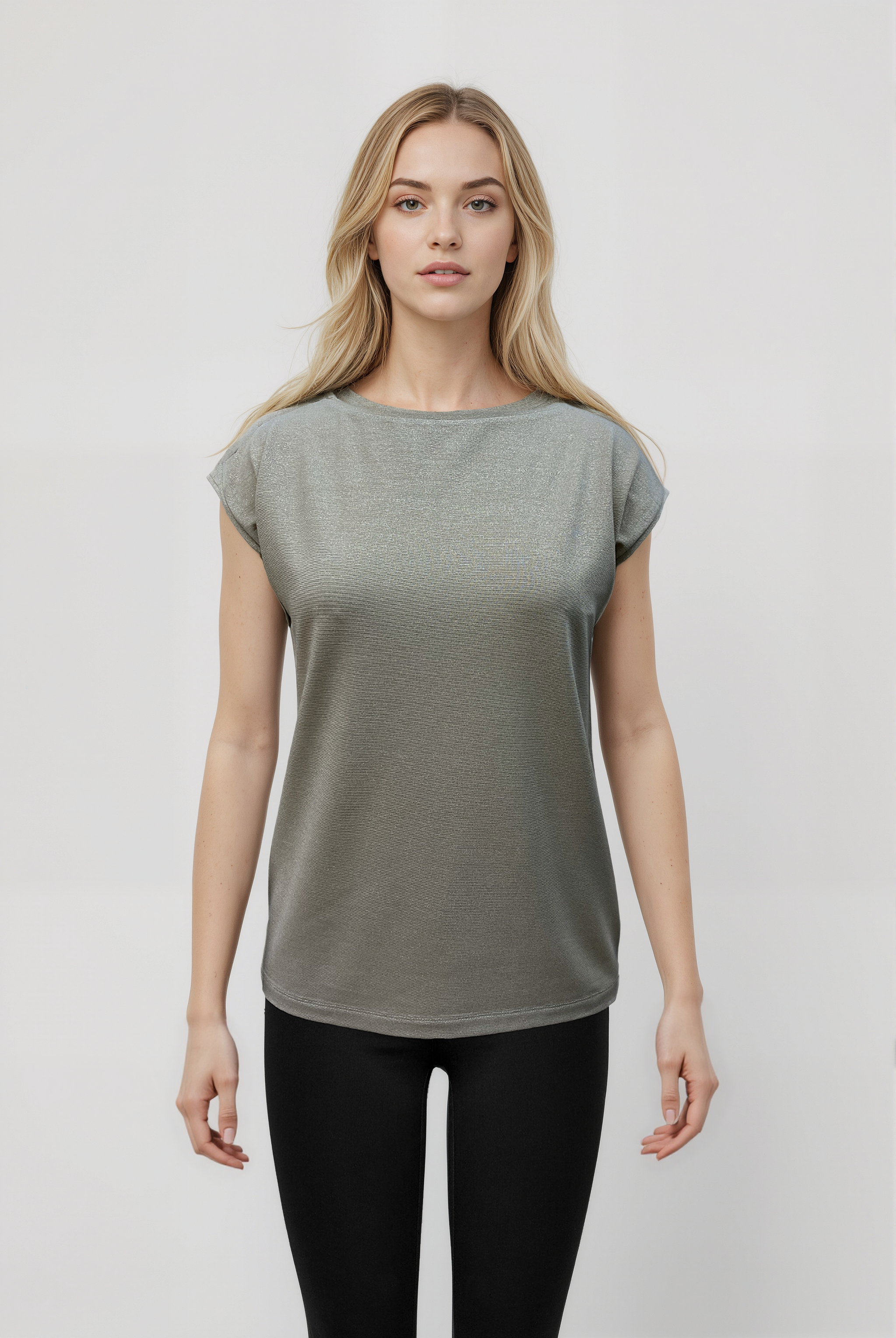 Gri Bisiklet Yaka Simli Kısa Kollu Kadın T-Shirt SKY GLITTER S/S TOP - T-Shirt - Westmark London EU(TR) Store Organik Pamuklu Sürdürülebilir Moda
