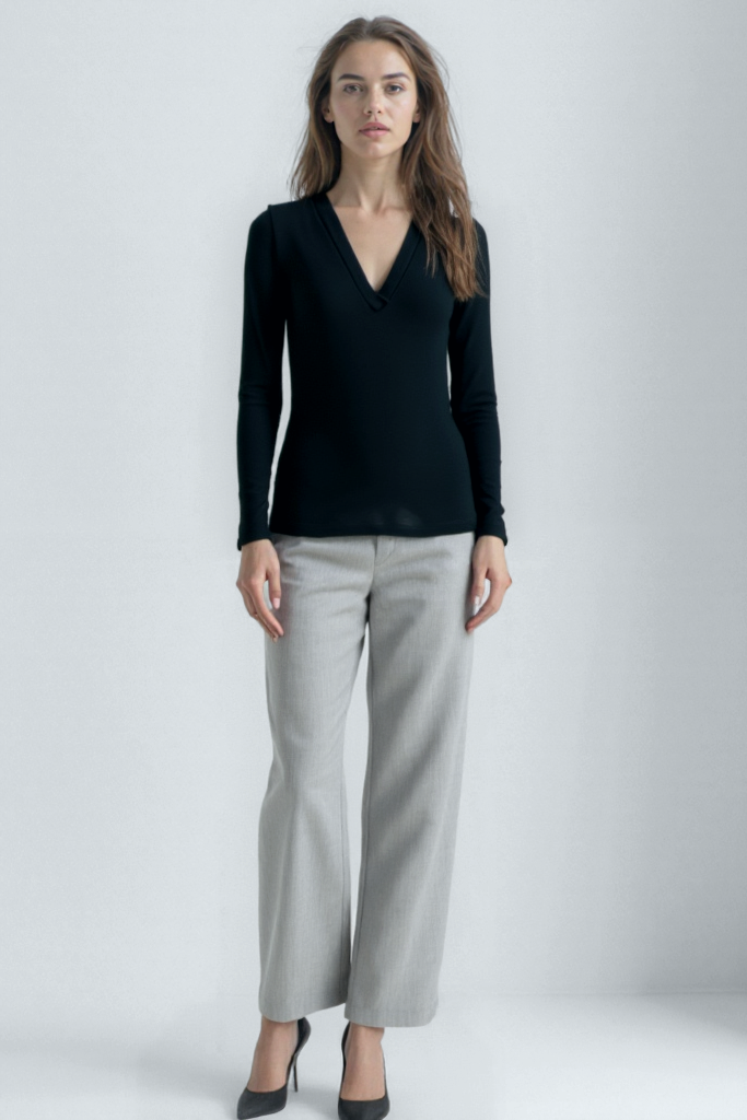 Mürekkep Siyahı V Yaka Uzun Kollu Kadın Bluz VIOLA TOP - Blouse - Westmark London EU(TR) Store Organik Pamuklu Sürdürülebilir Moda