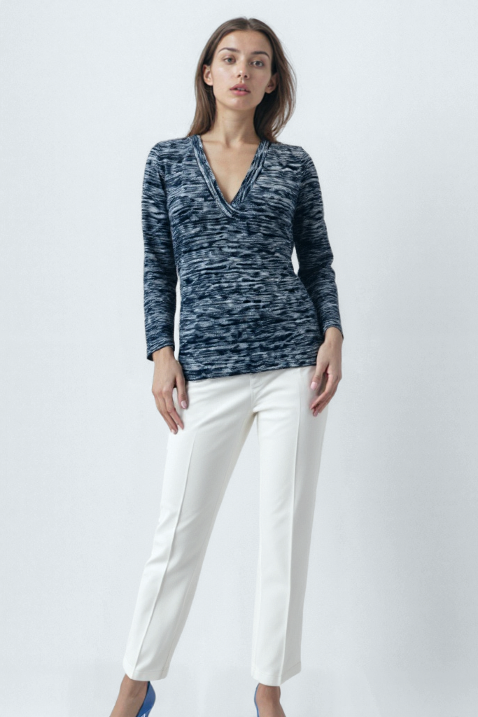 Lacivert V Yaka Uzun Kollu Kadın Bluz VIOLA TOP - Blouse - Westmark London EU(TR) Store Organik Pamuklu Sürdürülebilir Moda