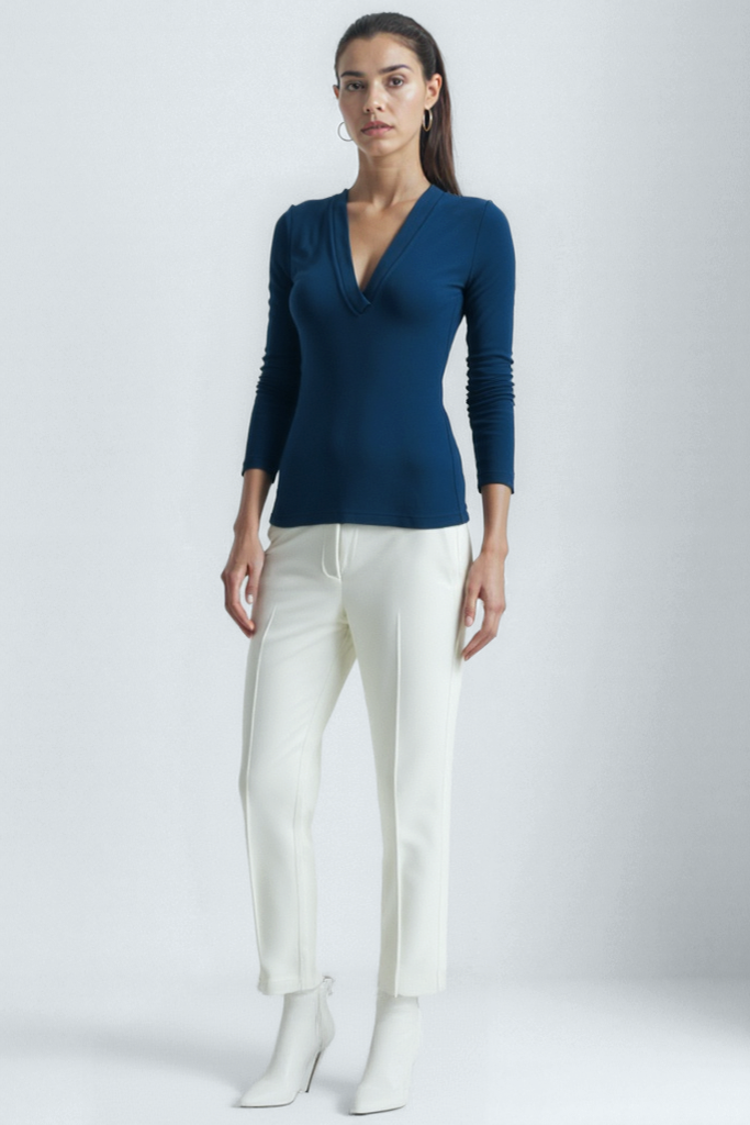 Gece Siyahı V Yaka Uzun Kollu Kadın Bluz VIOLA TOP - Blouse - Westmark London EU(TR) Store Organik Pamuklu Sürdürülebilir Moda