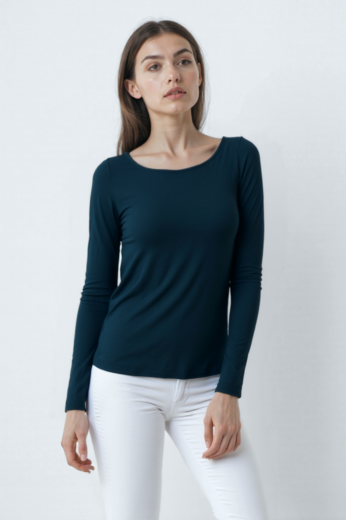 Lacivert Kayık Yaka Uzun Kollu Kadın T-Shirt HEATHER TOP - Tops - Westmark London EU(TR) Store Organik Pamuklu Sürdürülebilir Moda