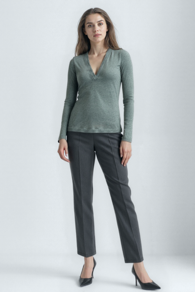 Gri Melanj V Yaka Uzun Kollu Kadın Bluz VIOLA TOP - Blouse - Westmark London EU(TR) Store Organik Pamuklu Sürdürülebilir Moda