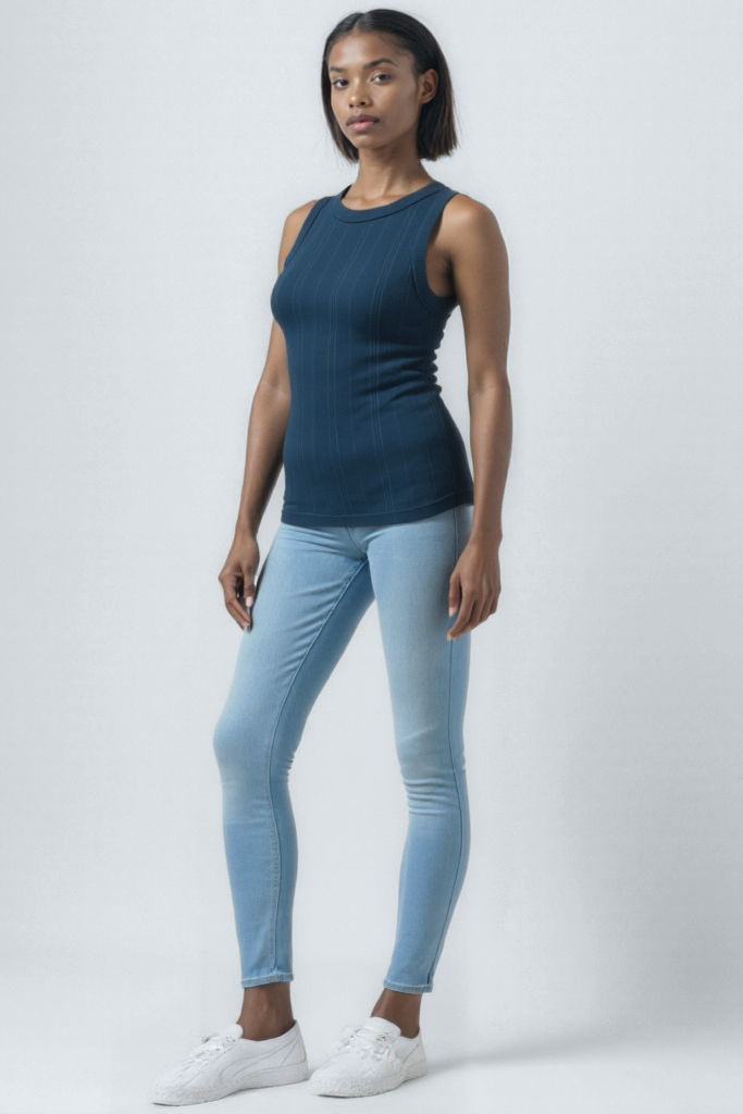 Gece Mavisi Bisiklet Yaka Kolsuz Kadın T-Shirt POPPY TOP - Tops - Westmark London EU(TR) Store Organik Pamuklu Sürdürülebilir Moda