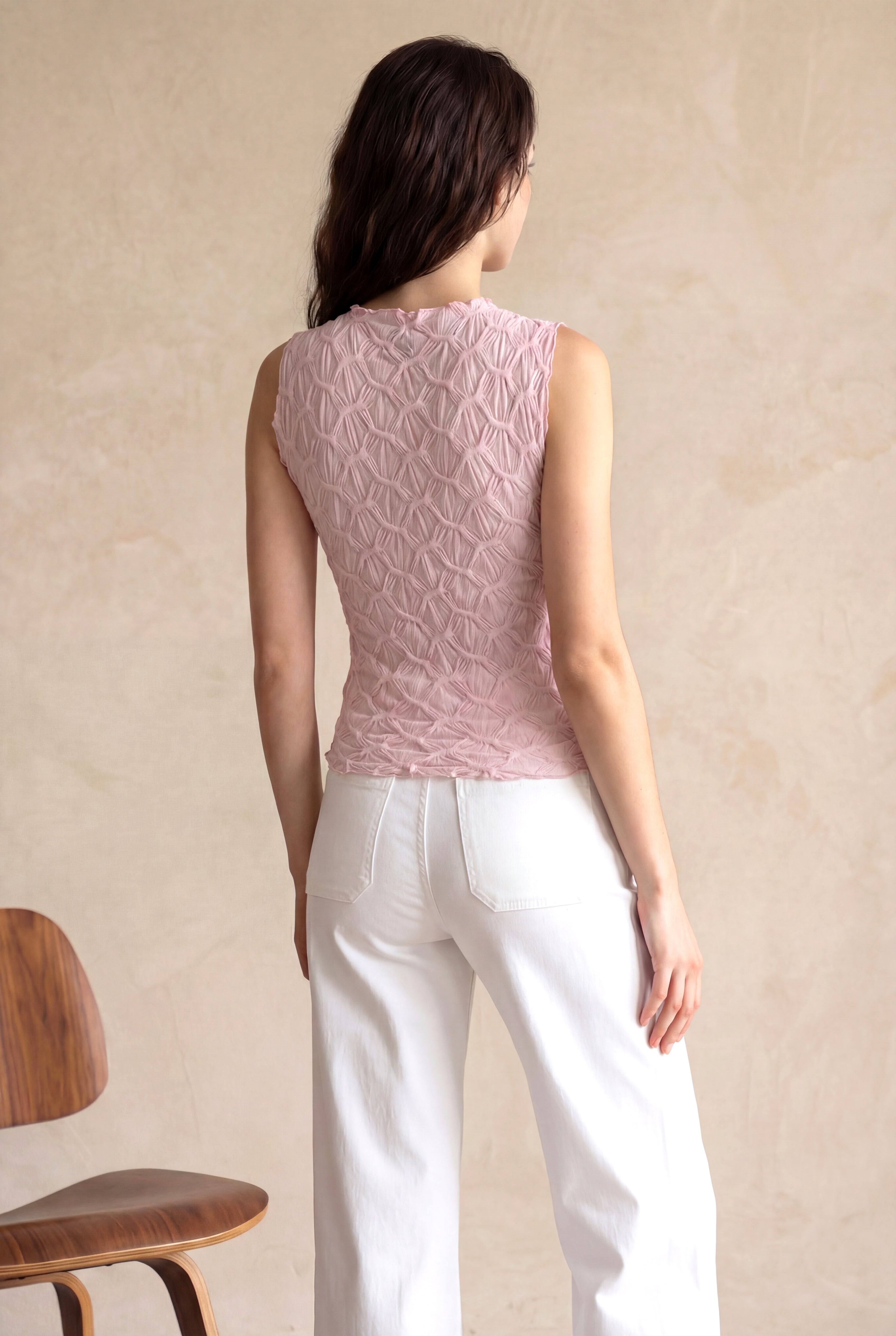 Kadın Slim Fit Bisiklet Yaka Polyester / Elastan Kolsuz Pembe Desenli Atlet ULIANA - Top - Westmark London EU(TR) Store Organik Pamuklu Sürdürülebilir Moda