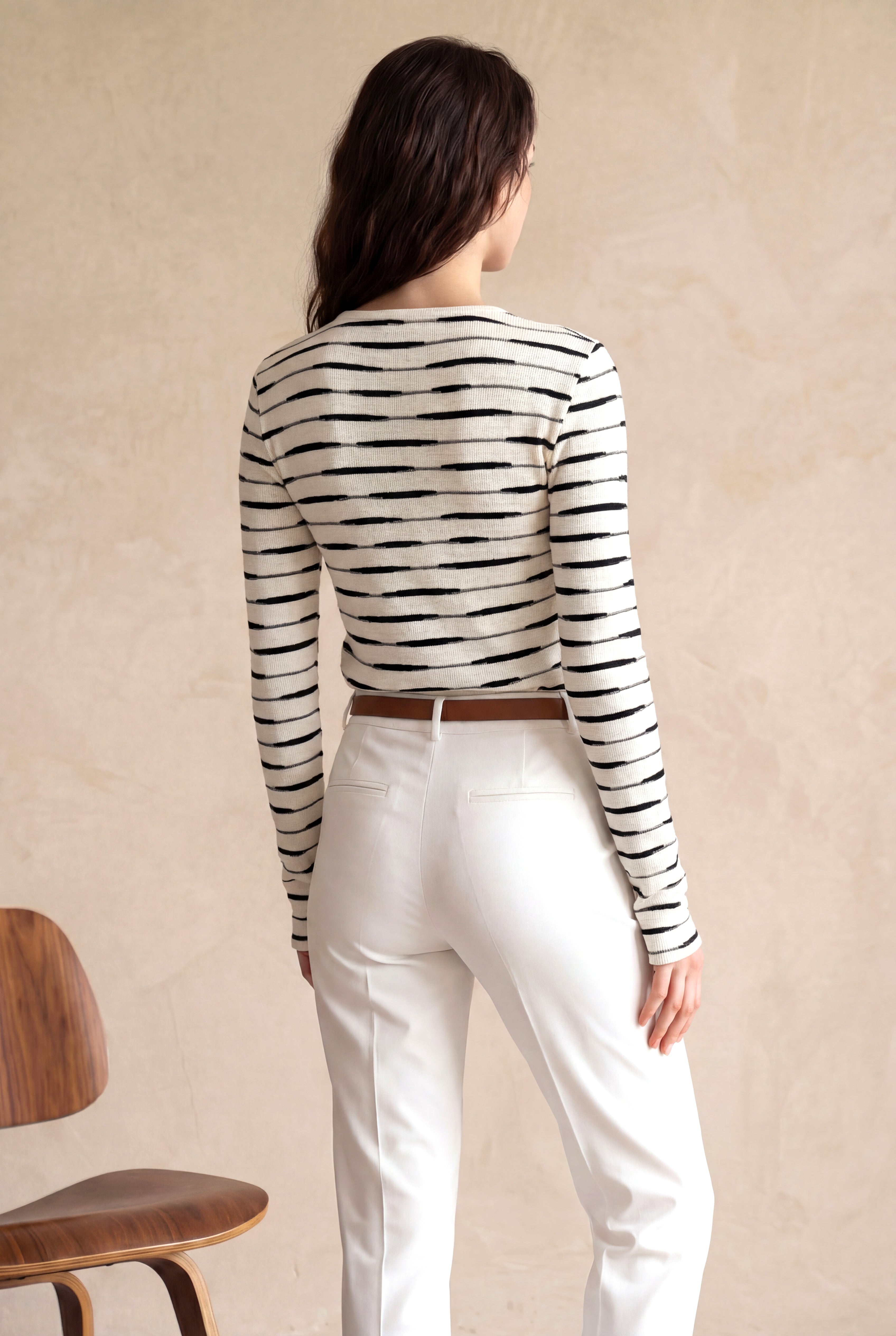 Kadın Regular Fit Bisiklet Yaka Polyester / Viskon / Elastan Uzun Kol Ekru /Siyah Çizgili Bluz ADELE - Top - Westmark London EU(TR) Store Organik Pamuklu Sürdürülebilir Moda