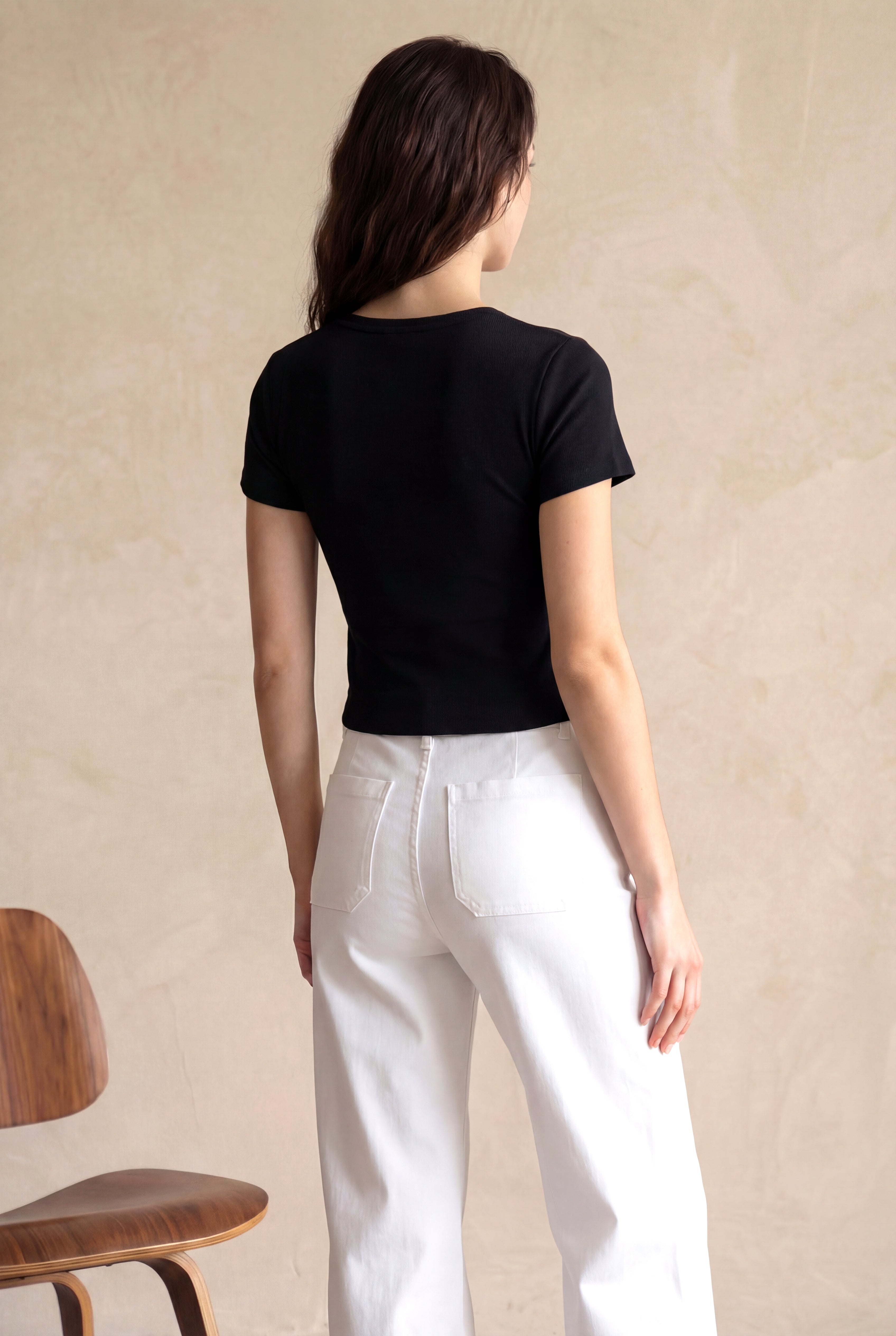 Kadın Regular Fit Bisiklet Yaka Pamuk / Elastan Kısa Kol Siyah Düğmeli Kazak SOLE - Top - Westmark London EU(TR) Store Organik Pamuklu Sürdürülebilir Moda