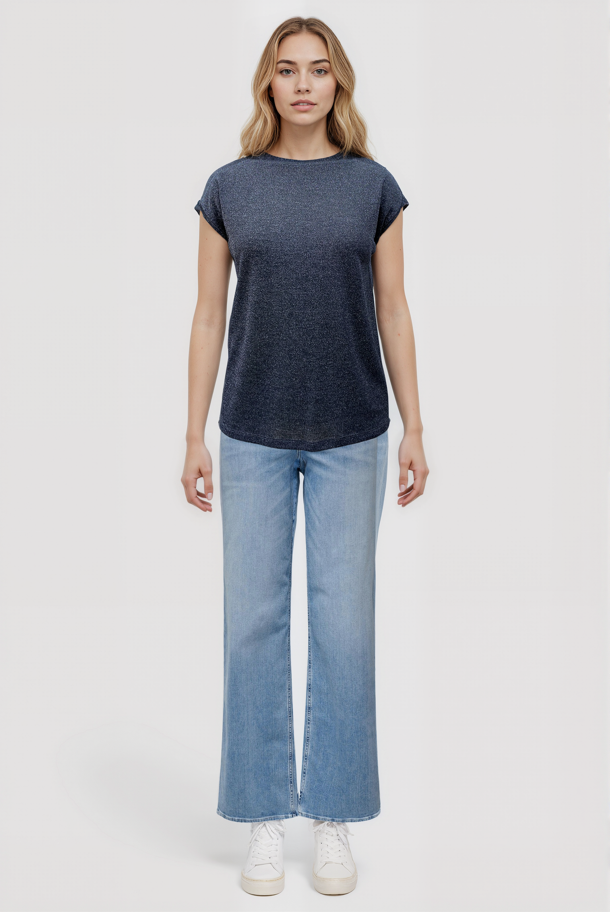 Siyah Gri Bisiklet Yaka Simli Kısa Kollu Kadın T-Shirt SKY GLITTER S/S TOP - T-Shirt - Westmark London EU(TR) Store Organik Pamuklu Sürdürülebilir Moda