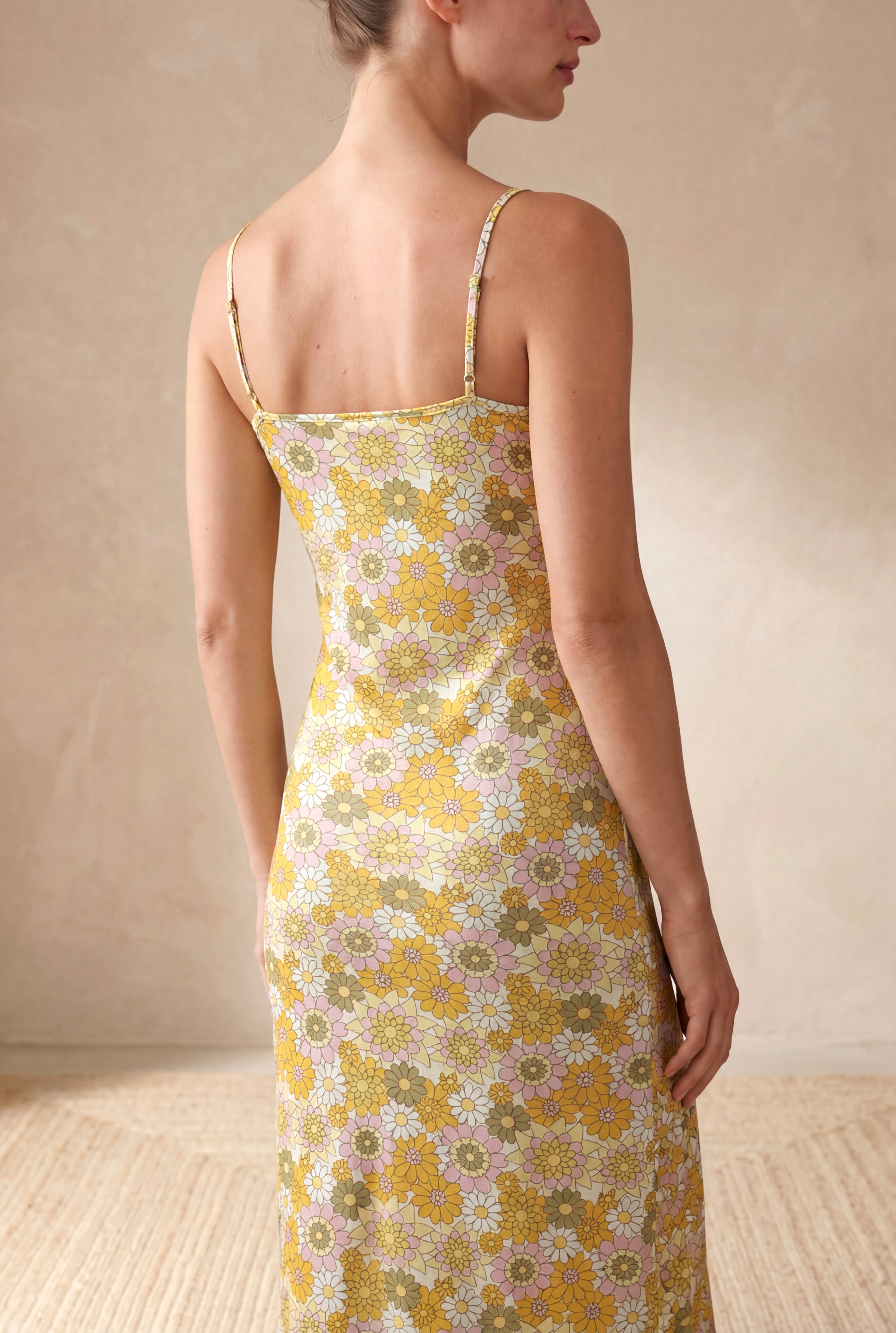 Kadın Slim Fit İp Askılı Sarı, Beyaz İnterlok Midi Elbise HELOISA - Dress - Westmark London EU(TR) Store Organik Pamuklu Sürdürülebilir Moda