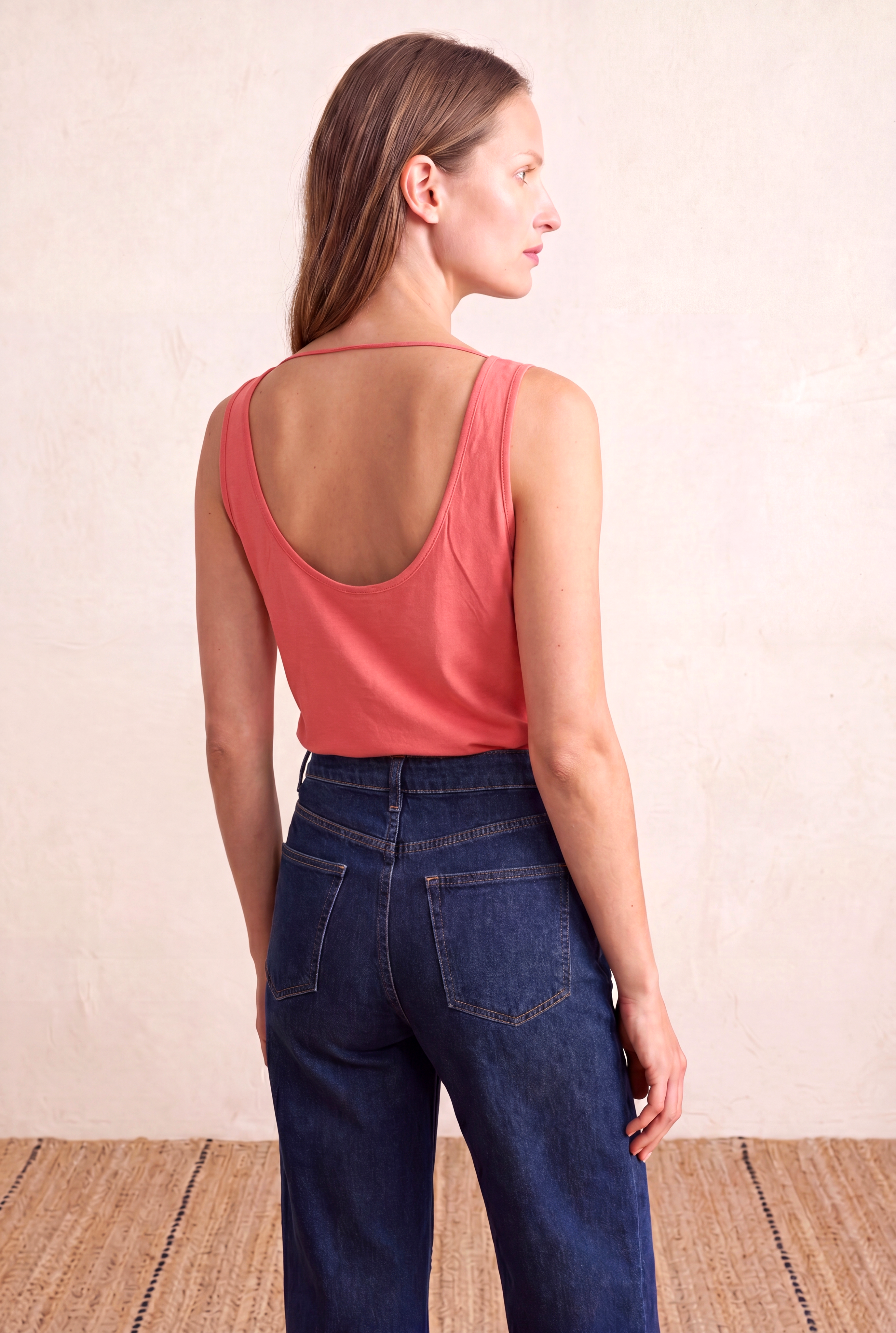 Kadın Mercan Pamuklu Relaxed Fit Bisiklet Yaka Kolsuz Desenli Atlet CARLOTA