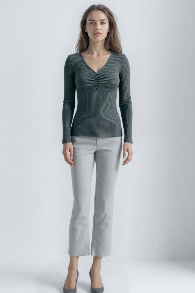 Antrasit V Yaka Uzun Kollu Kadın Bluz OTTILIE TOP - Blouse - Westmark London EU(TR) Store Organik Pamuklu Sürdürülebilir Moda