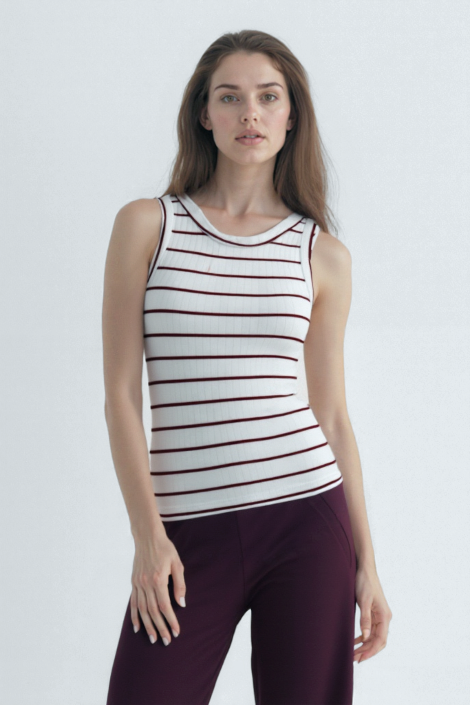Kırmızı Beyaz Çizgili Bisiklet Yaka Kolsuz Kadın T-Shirt POPPY TOP - Tops - Westmark London EU(TR) Store Organik Pamuklu Sürdürülebilir Moda