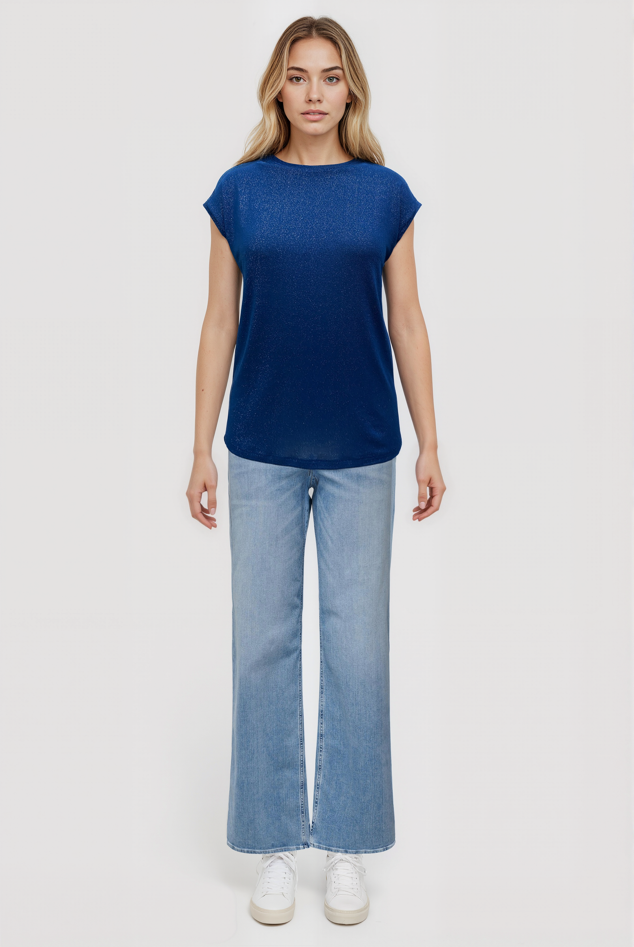 Koyu Mavi Bisiklet Yaka Simli Kısa Kollu Kadın T-Shirt SKY GLITTER S/S TOP - T-Shirt - Westmark London EU(TR) Store Organik Pamuklu Sürdürülebilir Moda