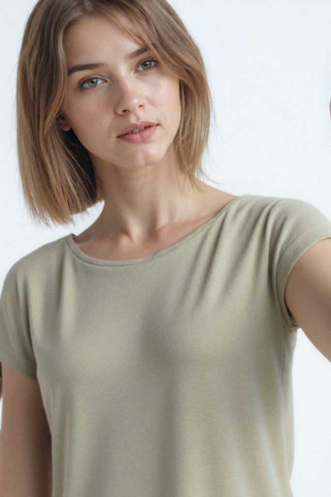 Açık Gri Bisiklet Yaka Pamuklu Kadın Kısa Kollu T-Shirt BETTY O-NECK TOP