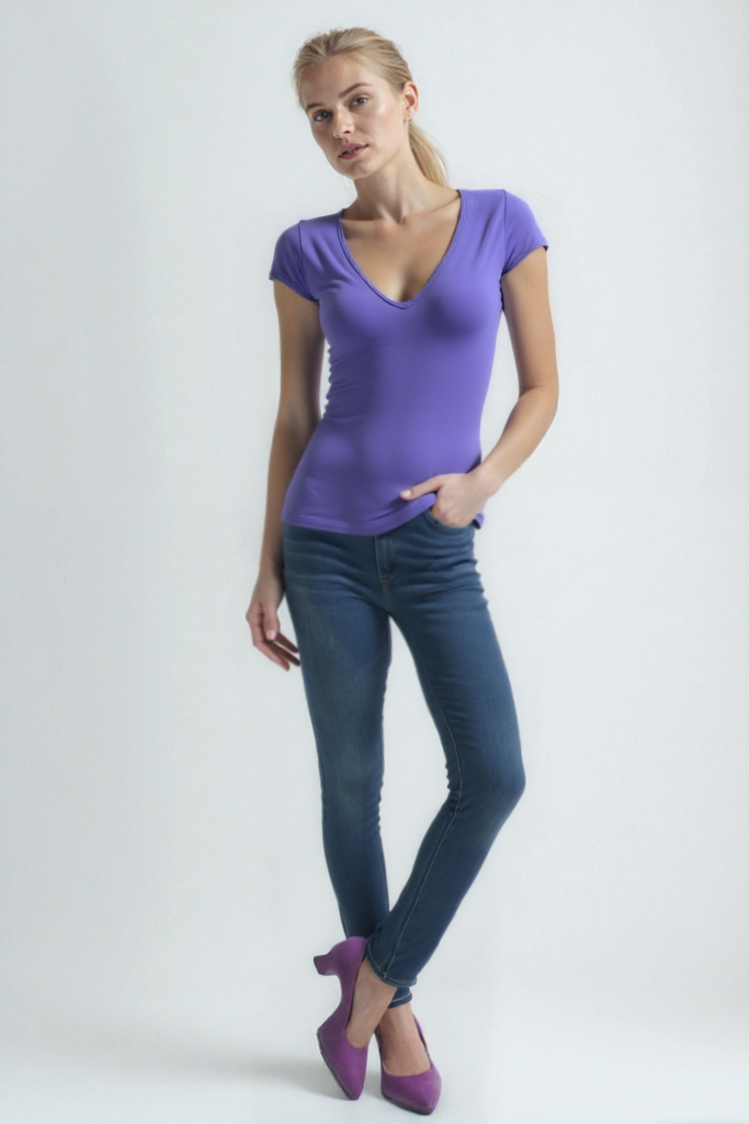 Lila V Yaka Kısa Kollu Kadın T-Shirt VALLI V-NECK S/S TOP