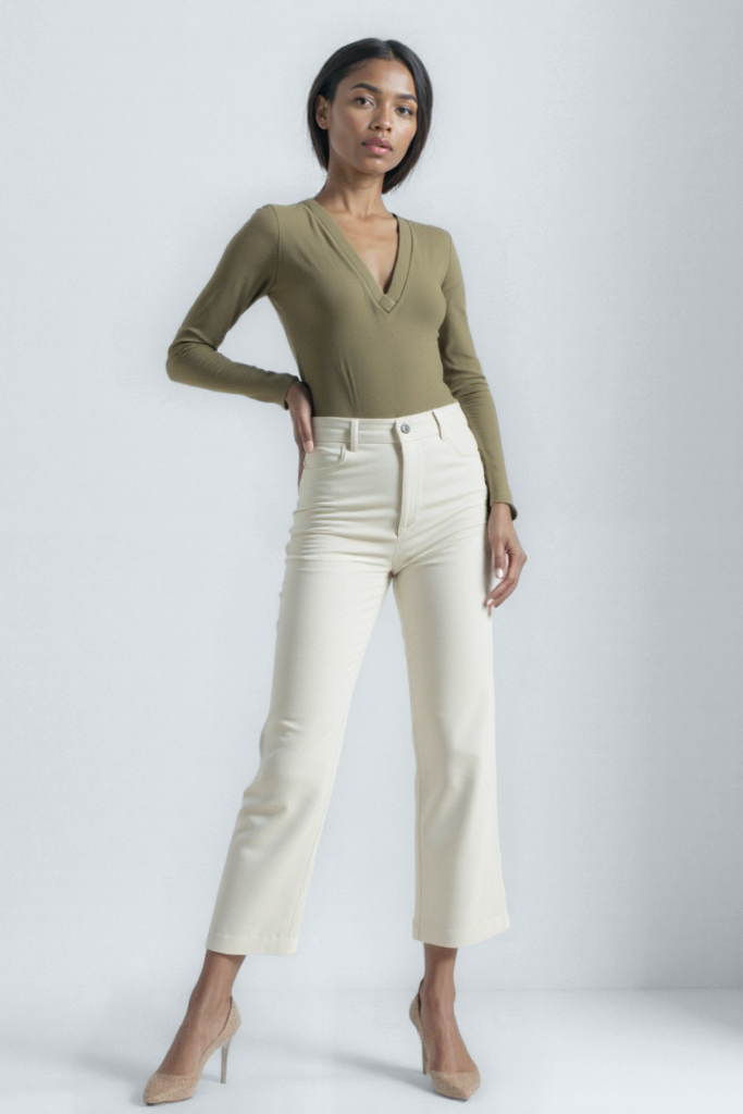Bej V Yaka Uzun Kollu Kadın Bluz VIOLA TOP - Blouse - Westmark London EU(TR) Store Organik Pamuklu Sürdürülebilir Moda