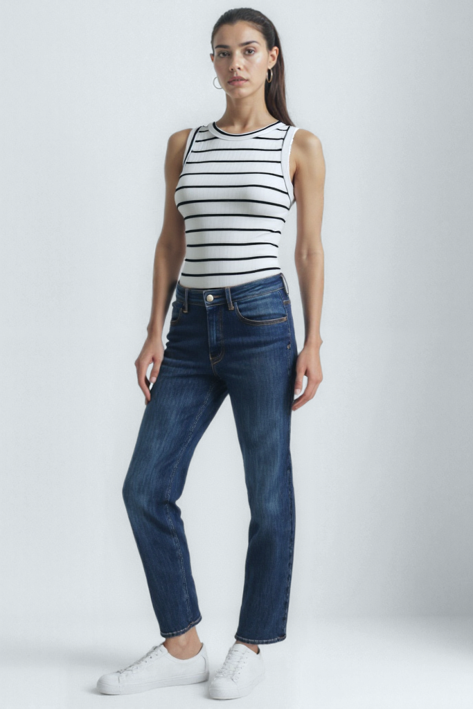 Beyaz Siyah Çizgili Bisiklet Yaka Kolsuz Kadın T-Shirt POPPY TOP - Tops - Westmark London EU(TR) Store Organik Pamuklu Sürdürülebilir Moda