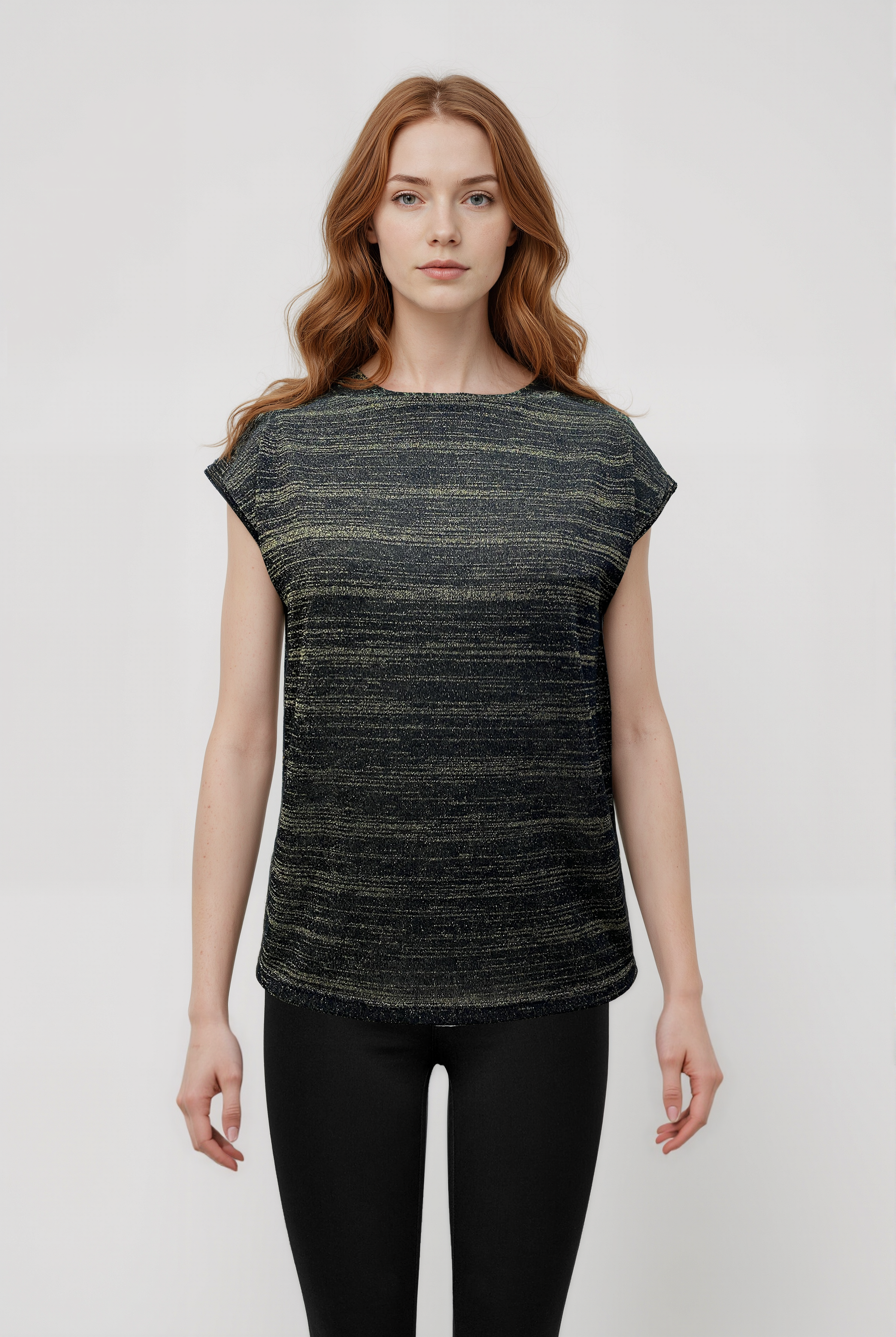 Siyah Altın Çizgili Bisiklet Yaka Simli Kısa Kollu Kadın T-Shirt SKY GLITTER S/S TOP - T-Shirt - Westmark London EU(TR) Store Organik Pamuklu Sürdürülebilir Moda
