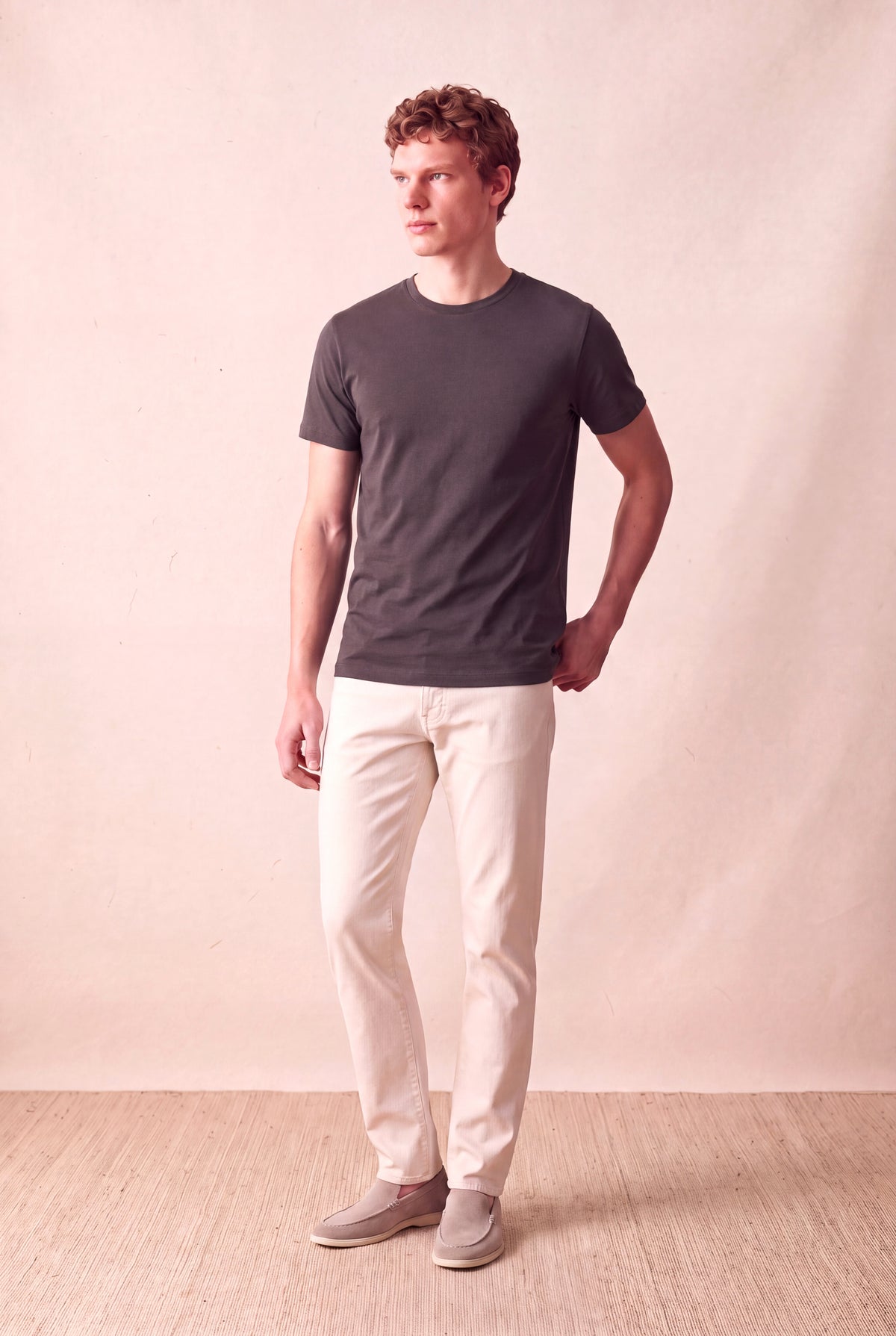 Erkek %100 Pamuk Kahverengi Kısa Kollu Bisiklet Yaka Basic T-Shirt OLAV