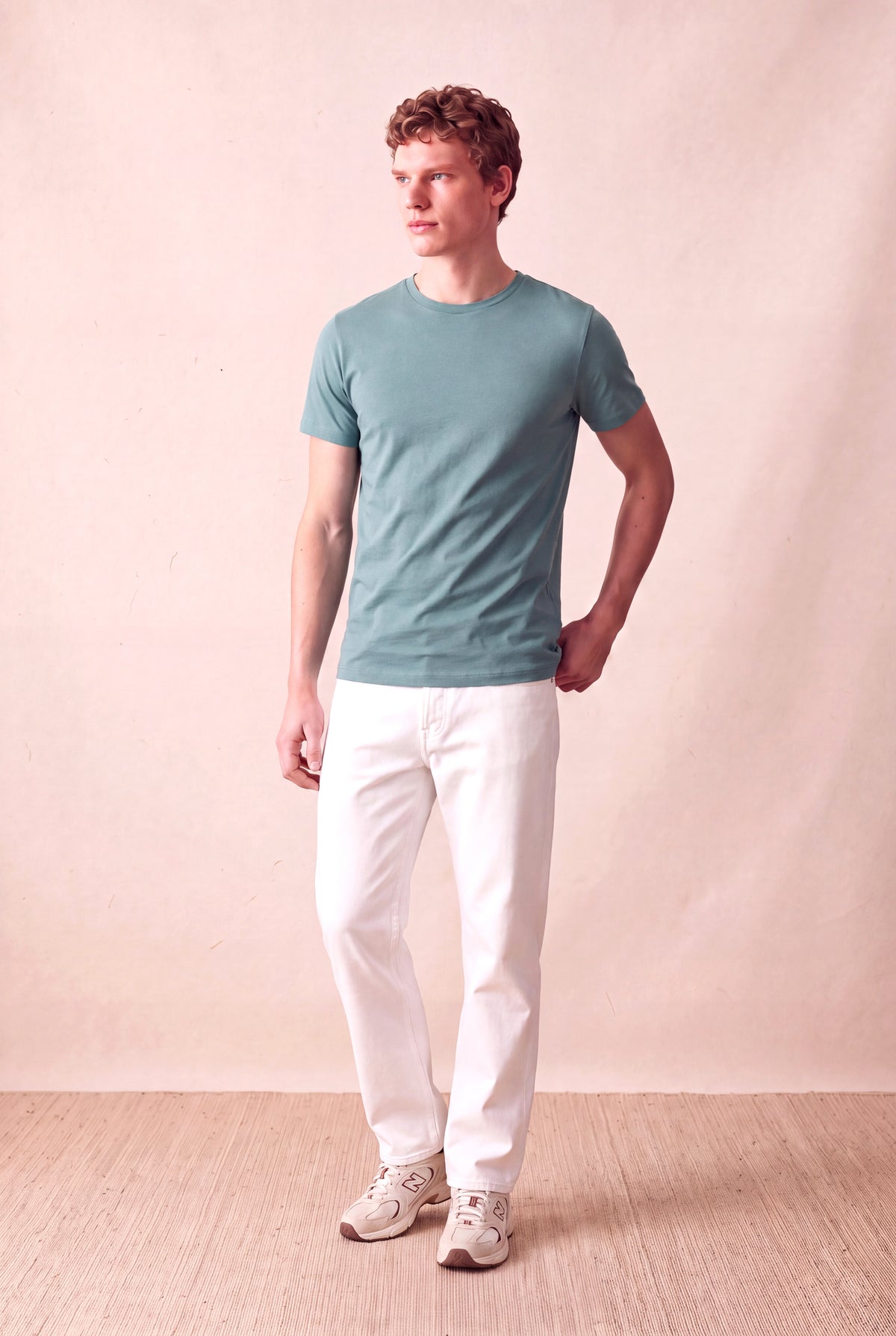 Erkek %100 Pamuk Duman Mavisi Kısa Kollu Bisiklet Yaka Basic T-Shirt OLAV