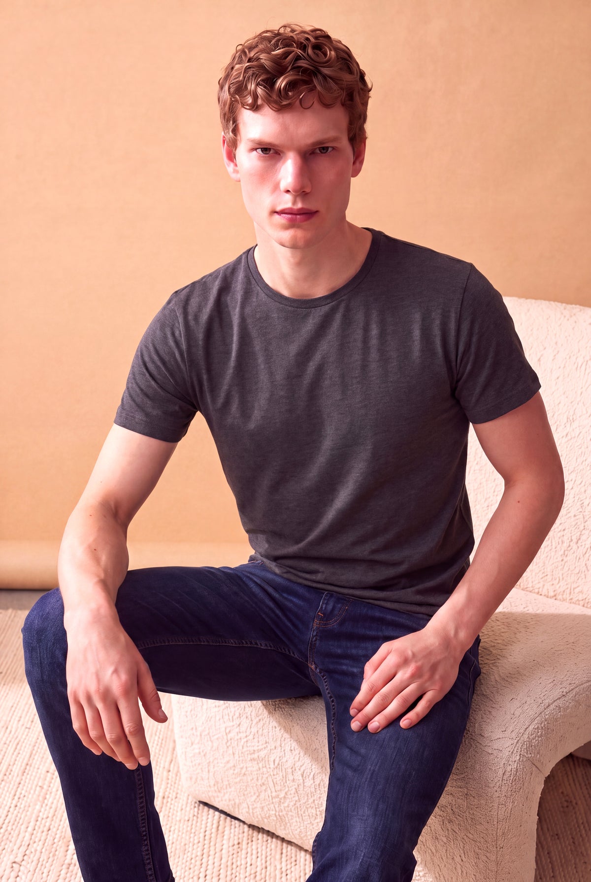 Erkek Viskon Karışımlı Koyu Gri Melanj Kısa Kollu Bisiklet Yaka Basic T-Shirt OLAV
