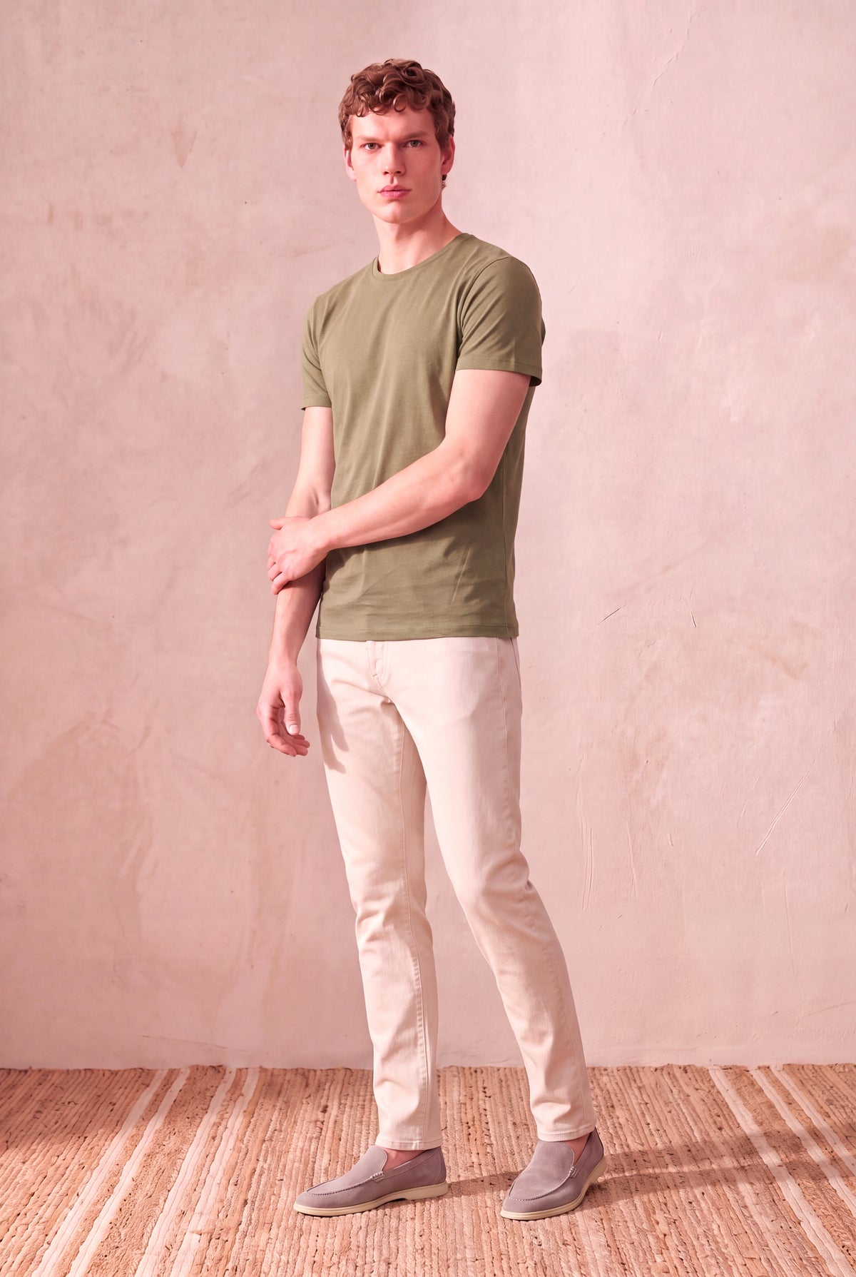 Erkek %100 Pamuk Deniz Yeşili Kısa Kollu Bisiklet Yaka Basic T-Shirt OLAV